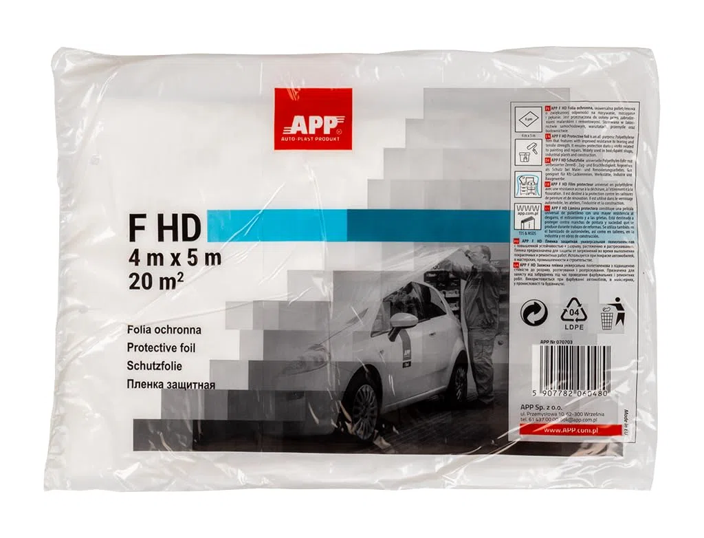 APP F HD – Pack 40x Plastico protector HDPE 4×5 m (6 µm) | Plástico Cubretodo Antipolvo Extra Resistente para Pintura, Protección de Suelos, Muebles, Coche, Reformas y Obras