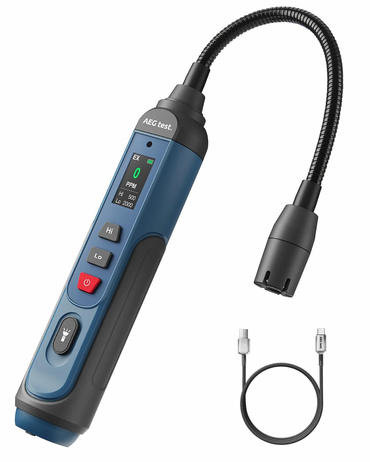 AGT-1988PRO Detector de Gas Natural Recargable, Detector de Gas con Cuello Flexible de 17,5 cm, Pantalla TFT y Rango de 0–9999 PPM para Fugas de propano y metano, para Uso en el hogar y RV