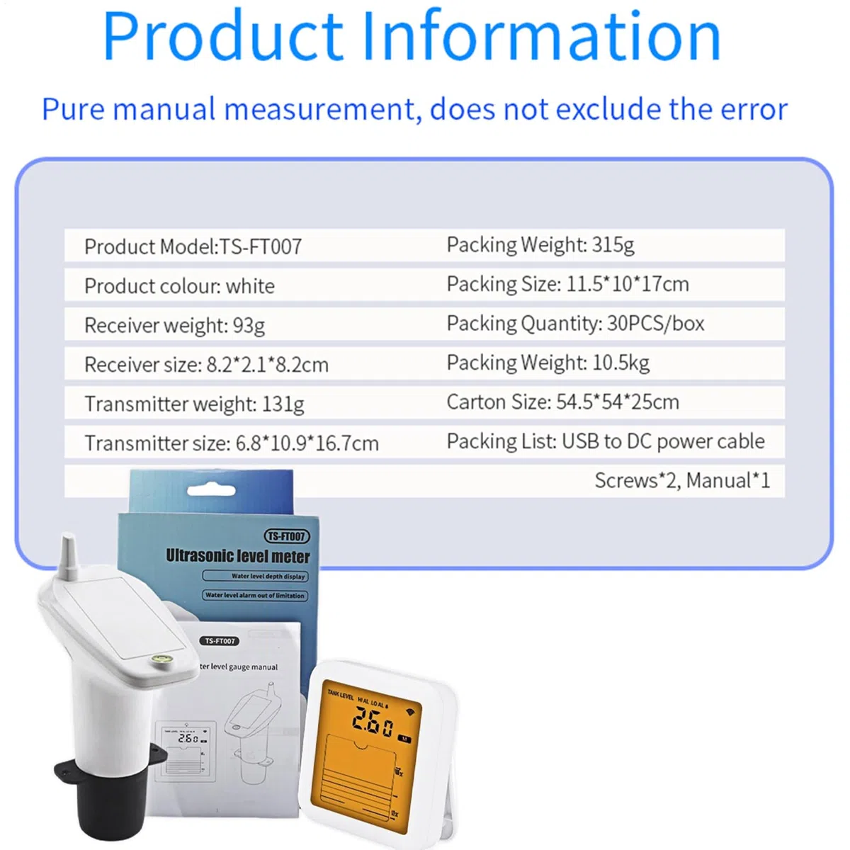 Monitor De Nivel para Tanque De Agua,Detector Ultrasónico para Pozos - Medidor Multifunción con Pantalla Digital para Depósitos y Hogar