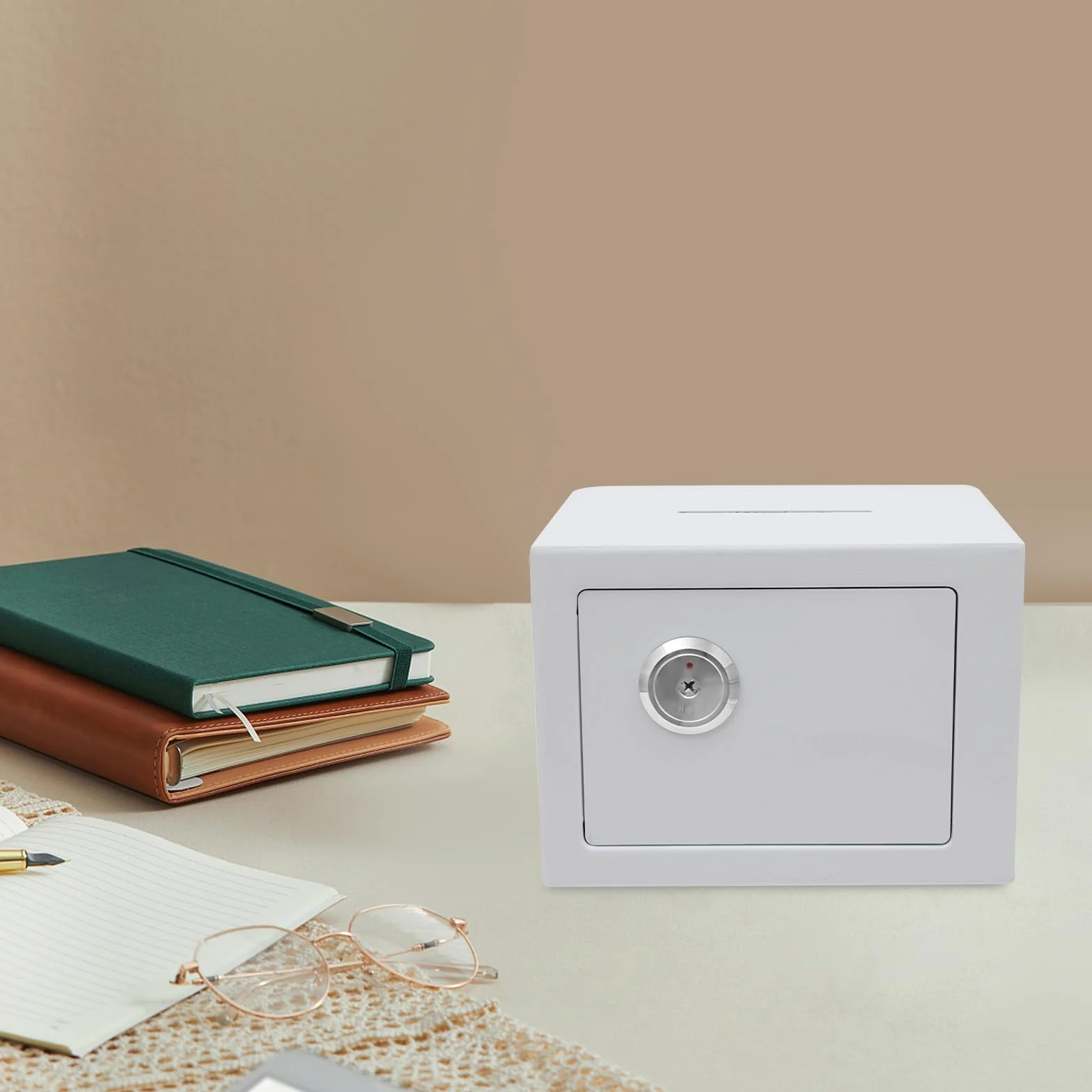 Caja fuerte pequeña de pared con ranura y cerradura mecánica, 23 x 17 x 17 cm, para el hogar y la oficina, almacenamiento, dinero en efectivo y joyas (blanco)