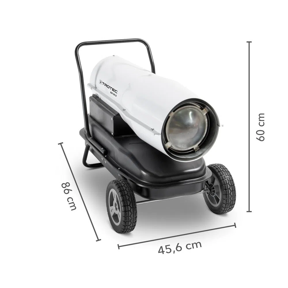 TROTEC Calefactor de gasoil Directo IDE 50 D, Potencia térmica Nominal de 50 kW (44.100 kcal), Termostato, Flujo de aire: 750 m³/h, Ventilador axial, Portátil, Exteriores, Obras, Talleres
