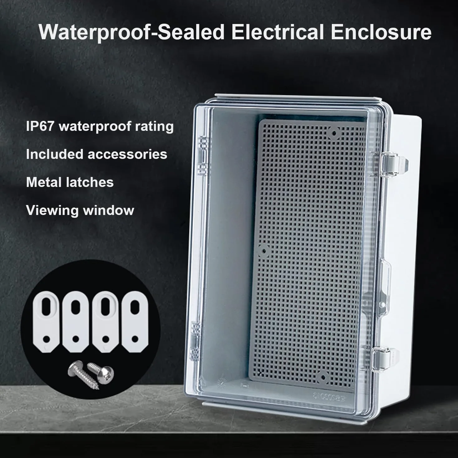 Caja Conexiones Estanca IP67,Caja Distribución Eléctrica,Caja Registro Electrico,PC Transparente Carcasa Industrial,para la Protección de Tomas de Corriente (300x200x130mm)