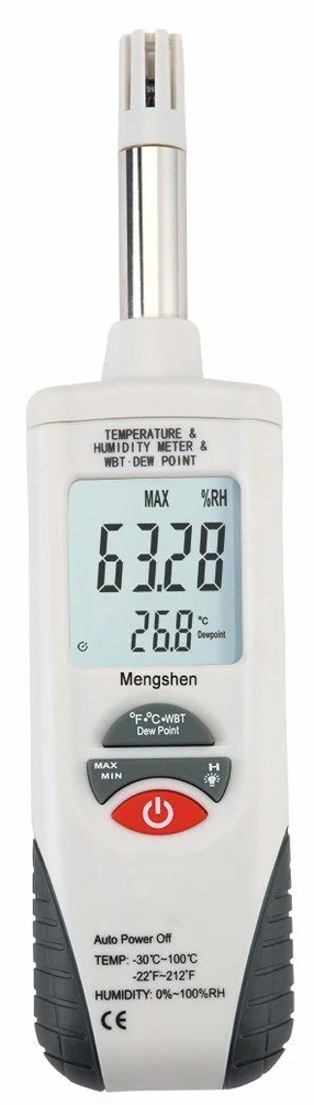 Mengshen Medidor digital de humedad y temperatura. Termómetro e higrómetro multifunción, con bulbo húmedo / punto de rocío, para uso diario e Industray, HT-350