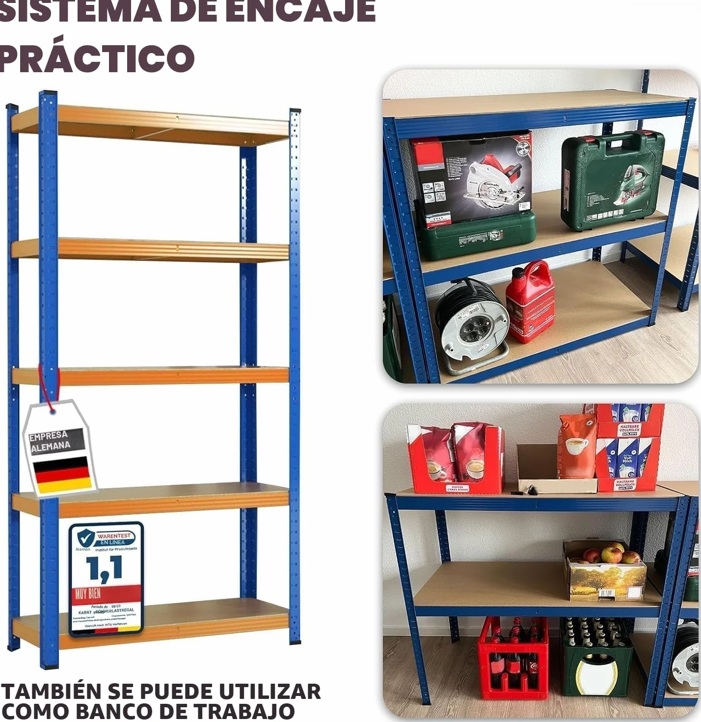 Estantería Floordirekt para cargas pesadas - Estantería modular, estantería para sótano, estantería de almacenamiento, banco de trabajo - Capacidad de carga hasta 1250 kg - Montaje rápido