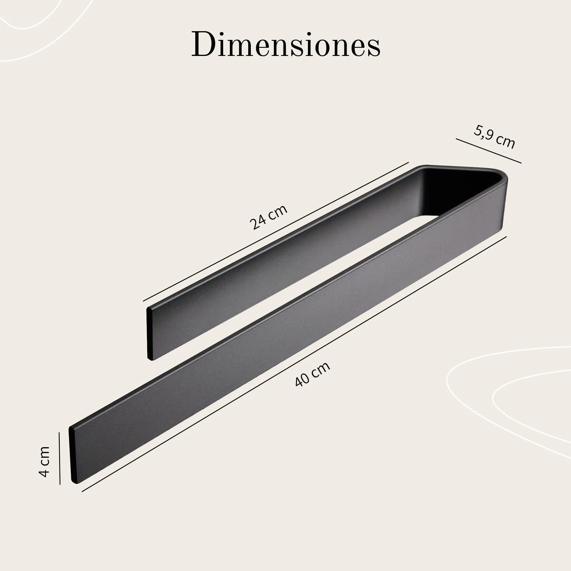 Toallero Adhesivo Baño 40 cm Negro Mate | Design Hamburgo Sin Taladro