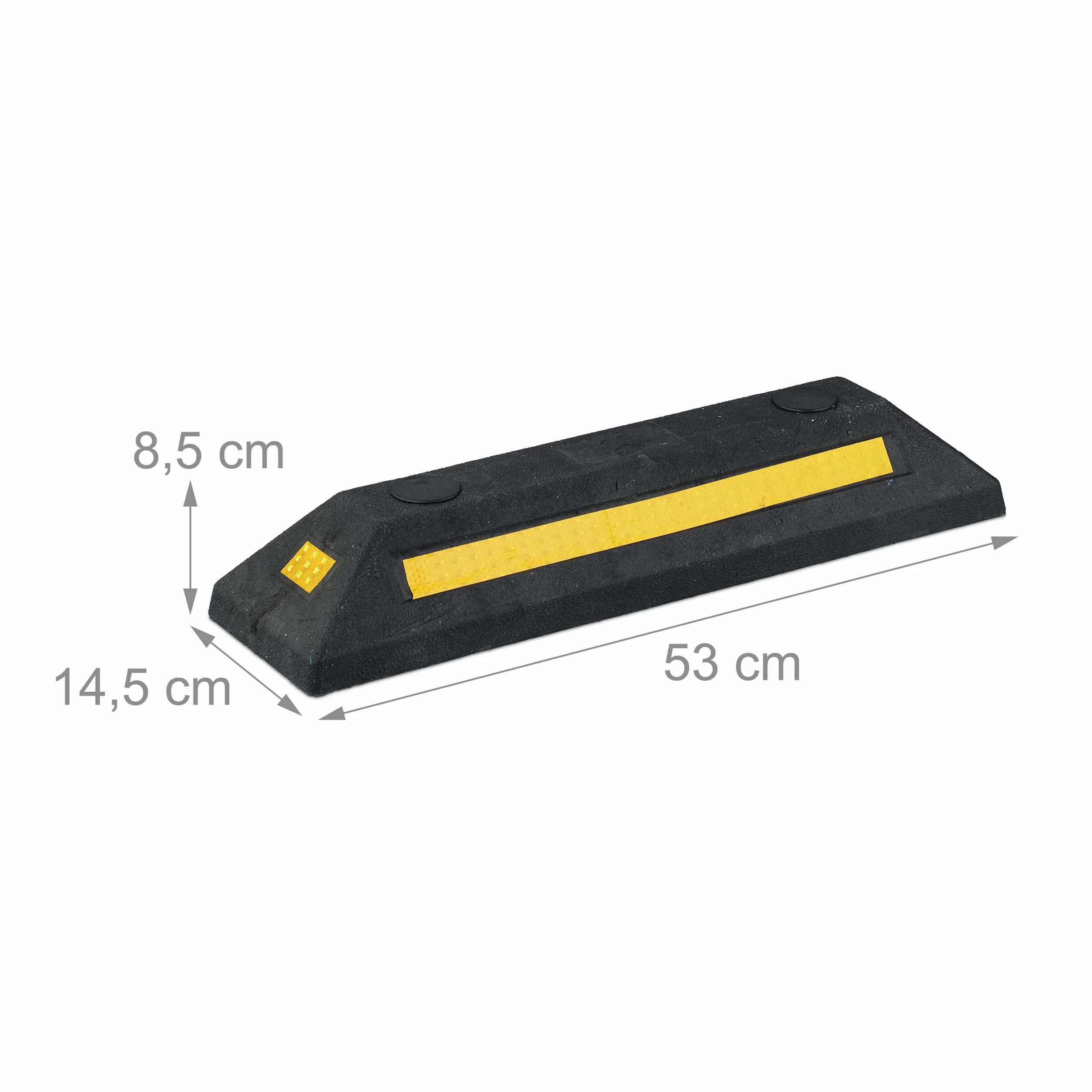 Relaxdays Topes Aparcamiento Pack 2 Protectores Rueda Coche Reflectantes 8,5x53x14,5 cm Negro Amarillo