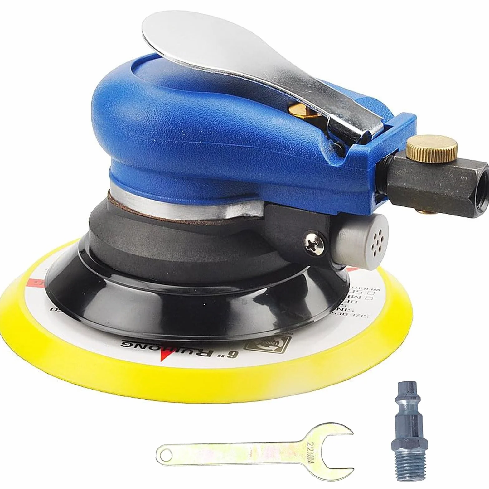 Lijadora Excéntrica Neumática Orbital de Aire Comprimido Mano, Disco Ø125mm (5“), Pulidora Aleatoria Multichorro de Doble Acción, Rotación 10000 rpm, Máquina Lijar Neumática con Regulación Velocidad