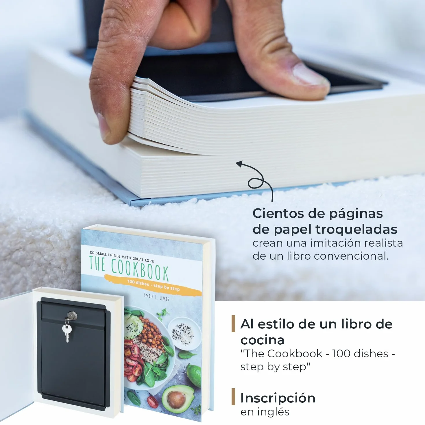 Caja de libro con camuflaje, caja de caudales "Cookbook" 26,5 x 19 x 4,2 cm