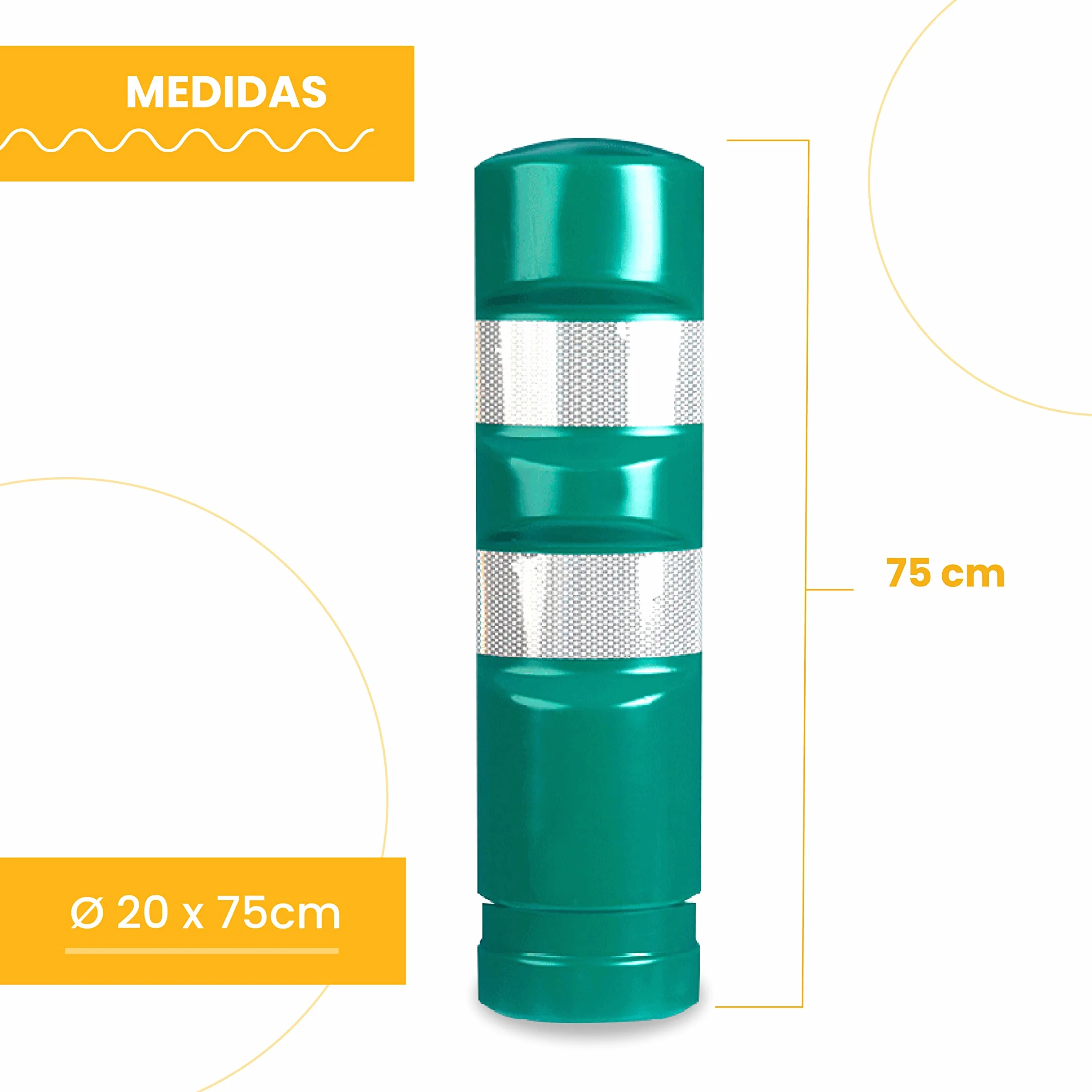 Hito Cilíndrico H-75 Verde con Bandas Reflectantes, Elemento de Seguridad Vial 75 cm