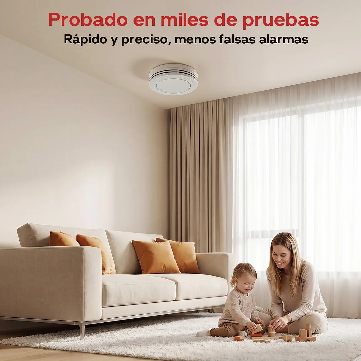 Safeliveo Detector de Humo,Alarma de Incendio autónoma, batería de 10 años, sin LED Intermitente, función de Silencio, 85 dB, con Almohadillas Adhesivas, Conforme a EN 14604, 3 Piezas