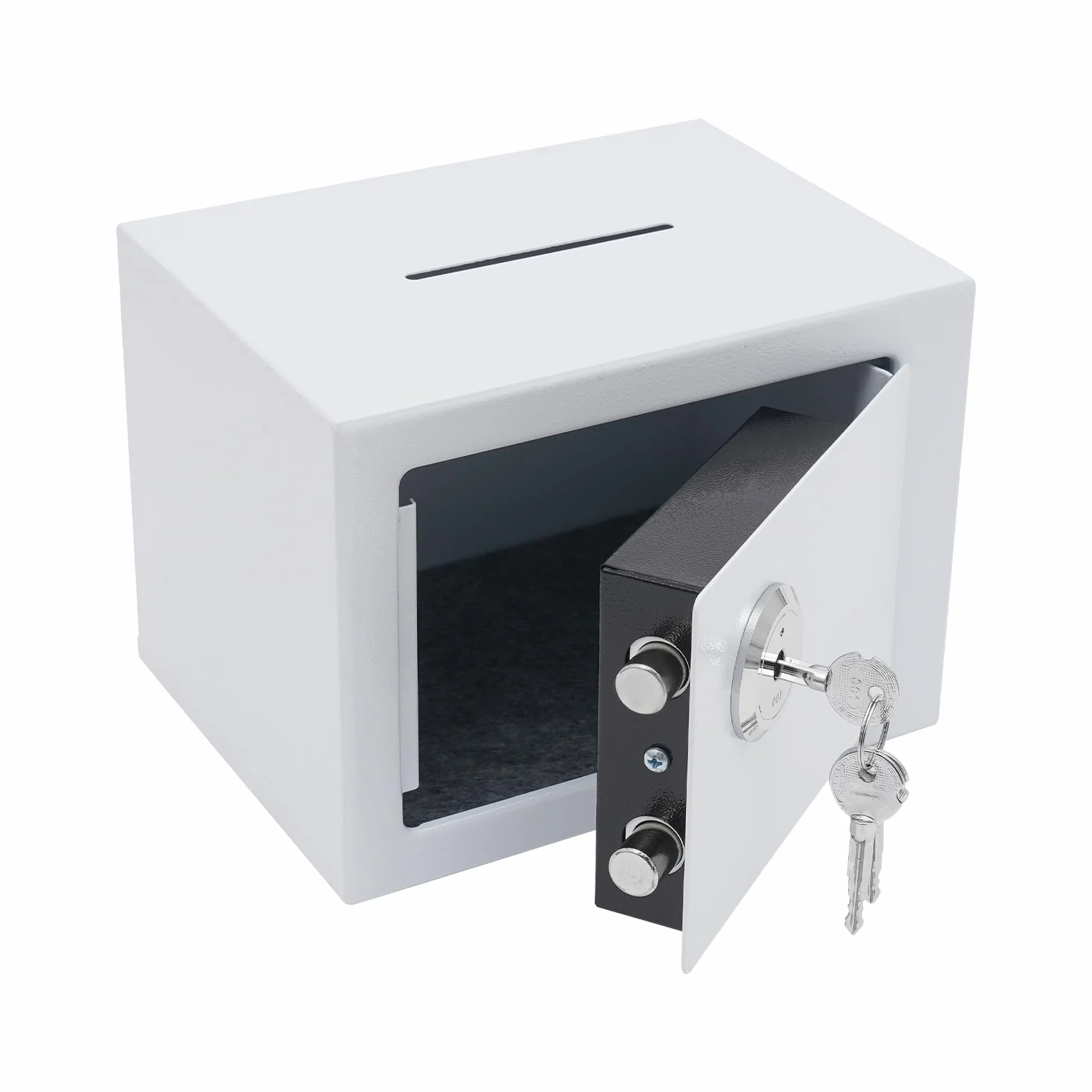 Caja fuerte pequeña de pared con ranura y cerradura mecánica, 23 x 17 x 17 cm, para el hogar y la oficina, almacenamiento, dinero en efectivo y joyas (blanco)