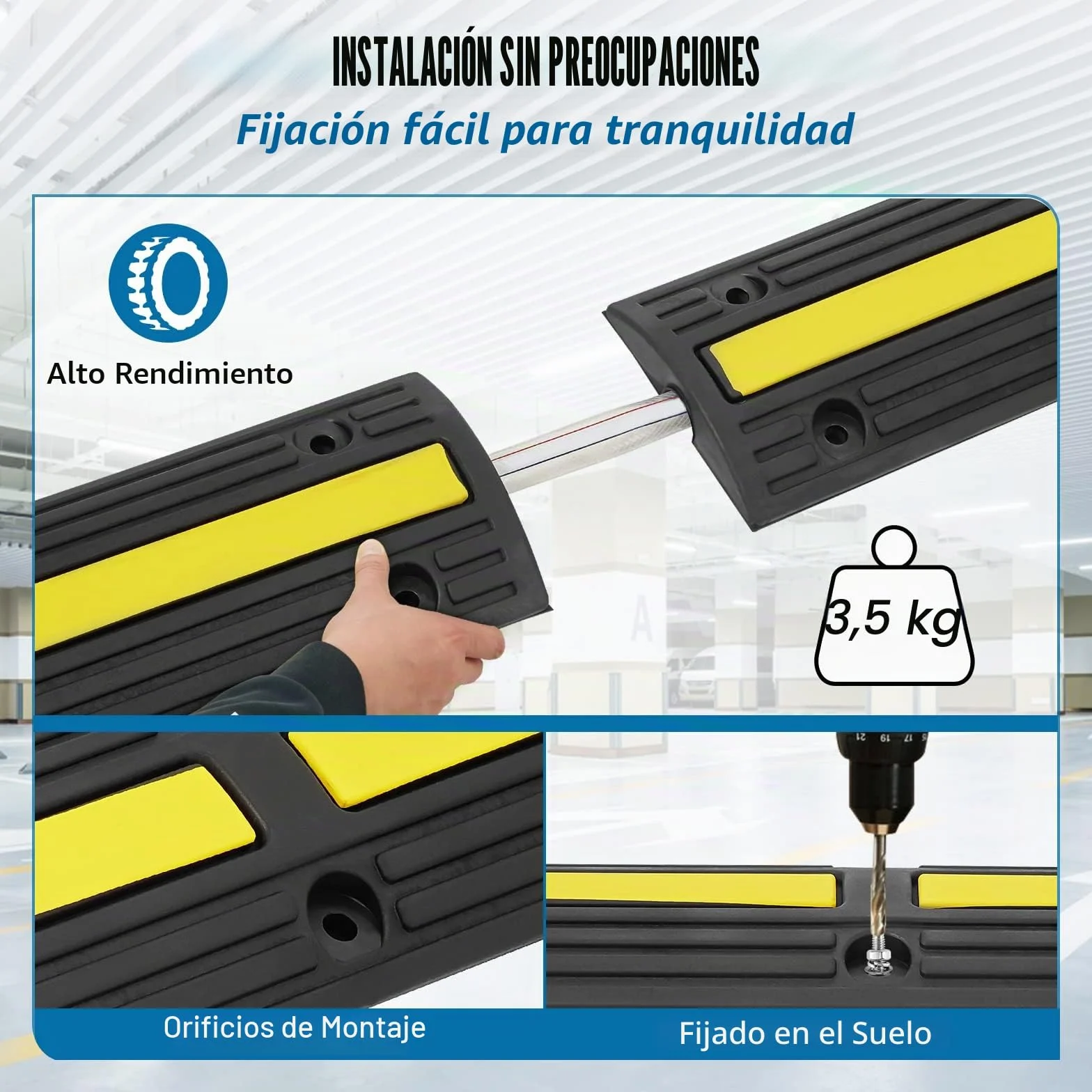 VEVOR Rampa de Protección de Cable 4 Piezas 1 Vía Canaleta Pasacables de Suelo Canal de 3x2 cm Protector de Cables de Goma Capacidad de Carga 8164kg/eje Cubiertas de Suelo para Cables Negro y Amarillo