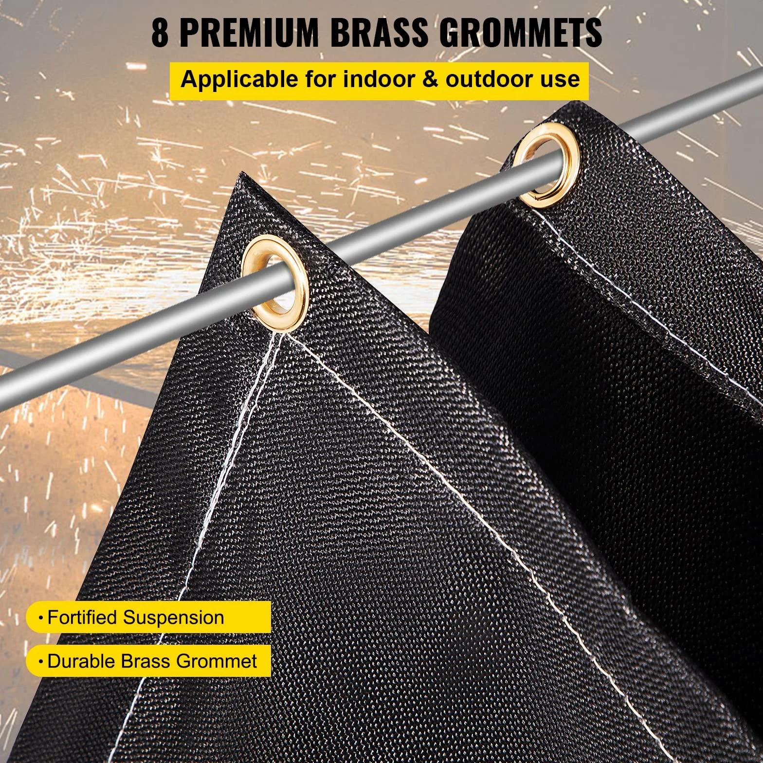 VEVOR Manta de Soldadura Ignífuga 2 Piezas 1,83 x 3,05 m Fibra de Vidrio Resistente al Calor 550 °C 8 Ojales Latón Negro
