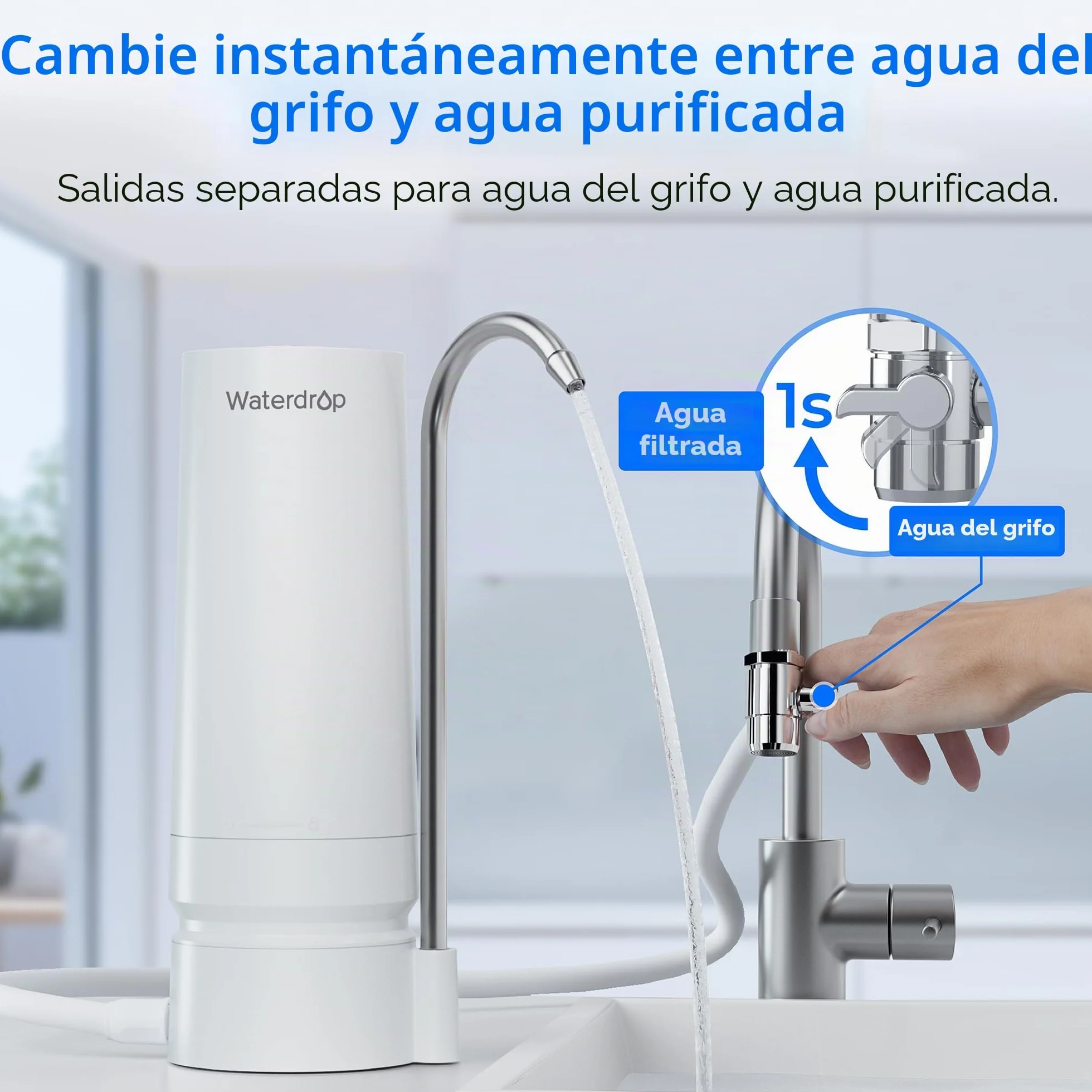 Waterdrop WD-CTF-05 Filtro de Agua para Encimera, 4000 Galones, Recordatorio de Vida, Reduce Metales Pesados, Mal Olor y 99% Cloro