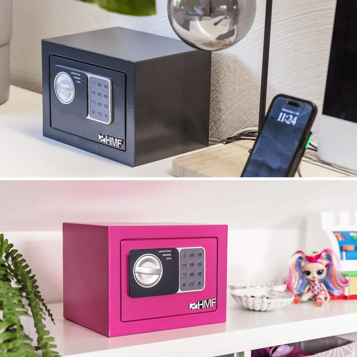 HMF Caja Fuerte Pequeña para Muebles con Cerradura de Combinación 23 x 17 x 17 cm Rosa