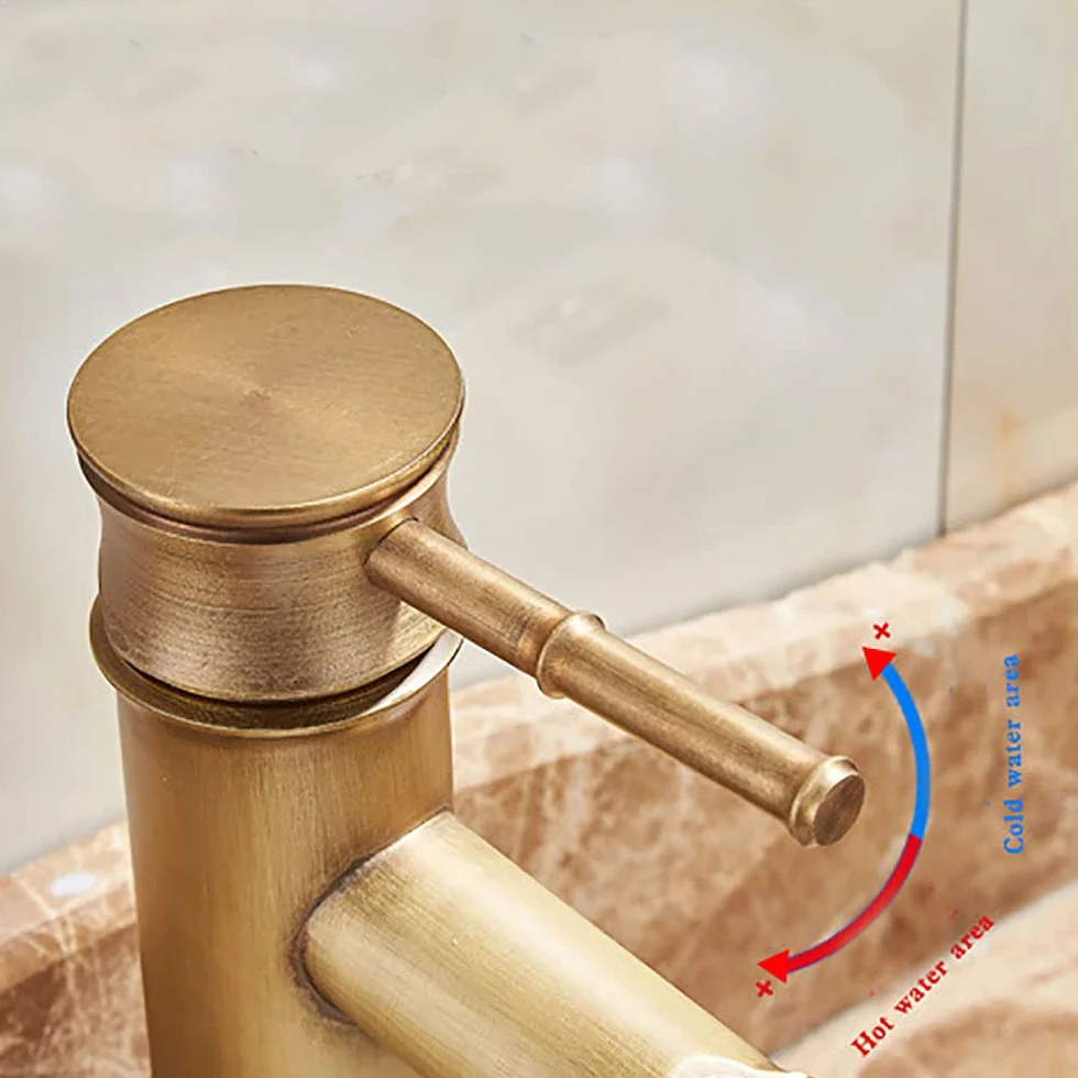 Grifo de baño, grifo de lavabo de bronce retro, grifo de un solo orificio de agua fría y caliente, adecuado para diámetros interiores de 32 mm a 40 mm