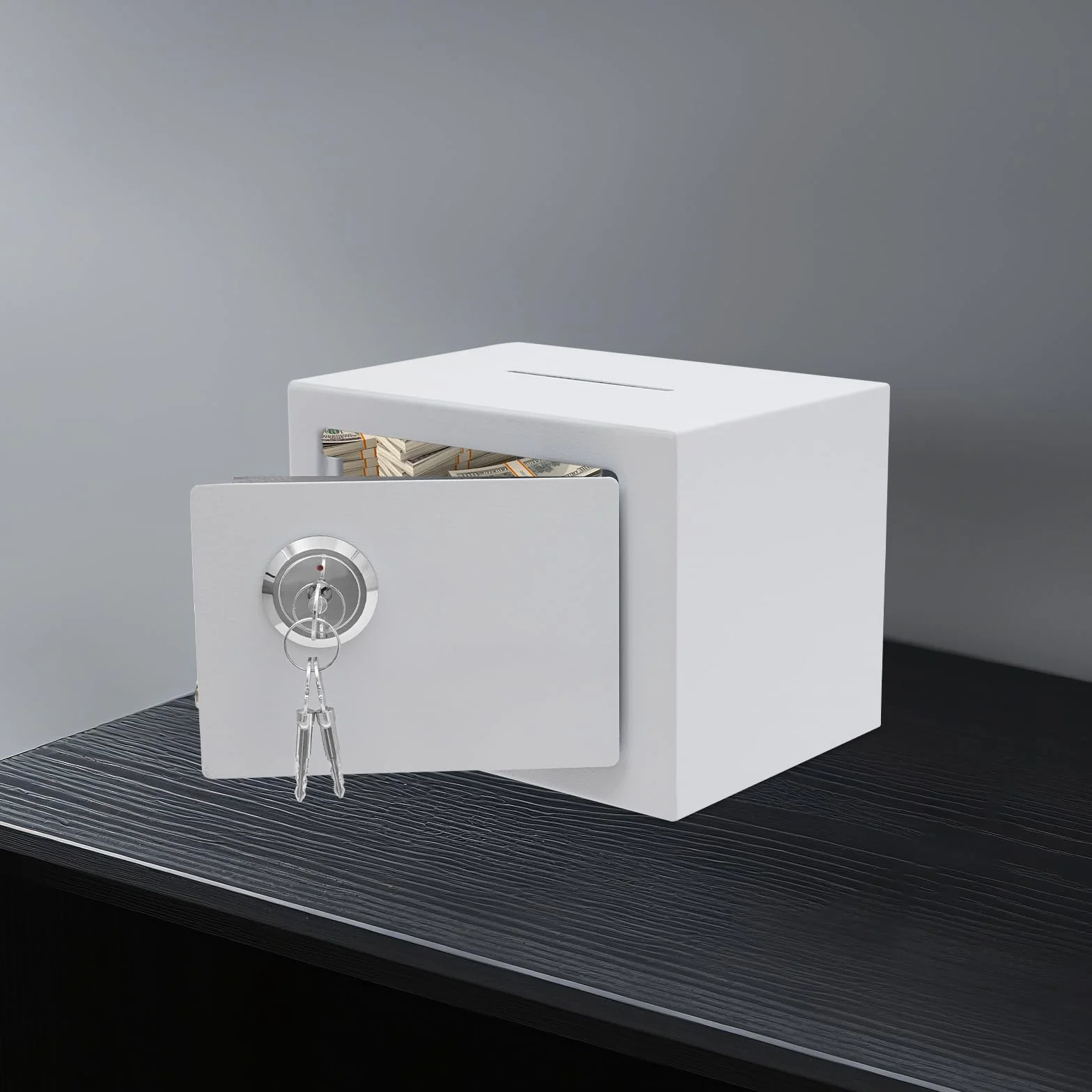 Caja fuerte pequeña de pared con ranura y cerradura mecánica, 23 x 17 x 17 cm, para el hogar y la oficina, almacenamiento, dinero en efectivo y joyas (blanco)