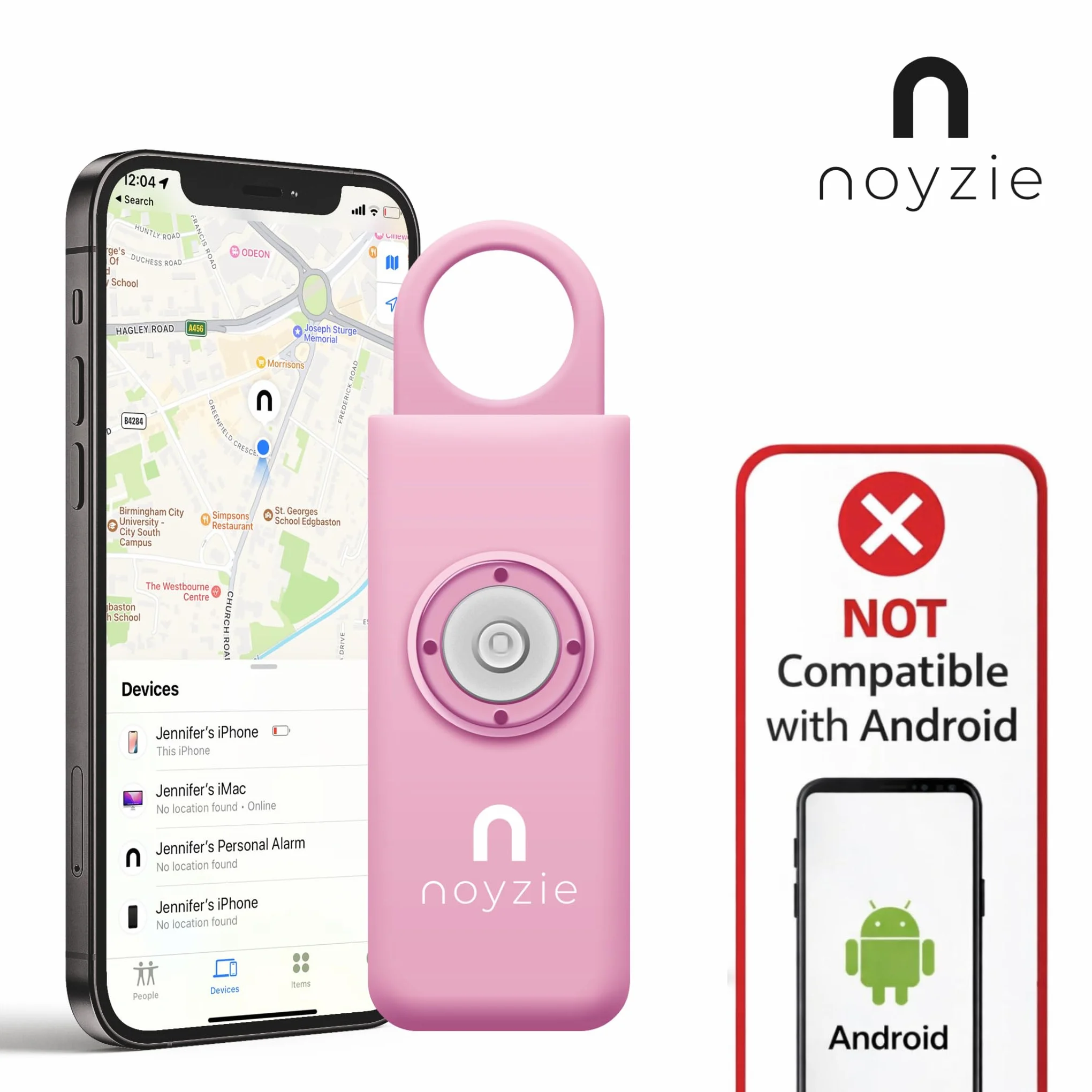Alarma personal mujer GPS rastreador llavero autodefensa sirena 130 dB Bluetooth recargable Apple Find My