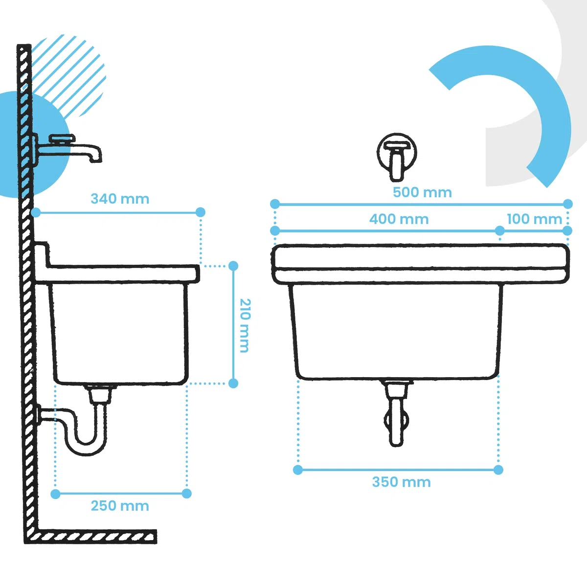 Lavabo de Cámara Estante Fregadero Industrial Profunda Lavadero Exterior Comercial Lavamanos Jardín Garaje Lavandería Baños Fábrica 50 x 34 x 21 cm Blanco