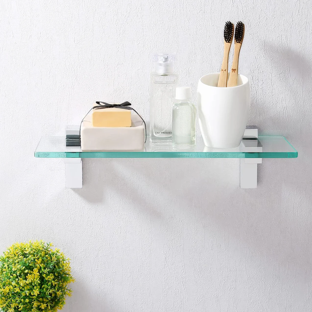 KES Estante Baño Cristal 50cm Baldas de Cristal Estanteria Baño Vidrio Templado 8MM con Soporte de Cromo Pulido, BGS3201