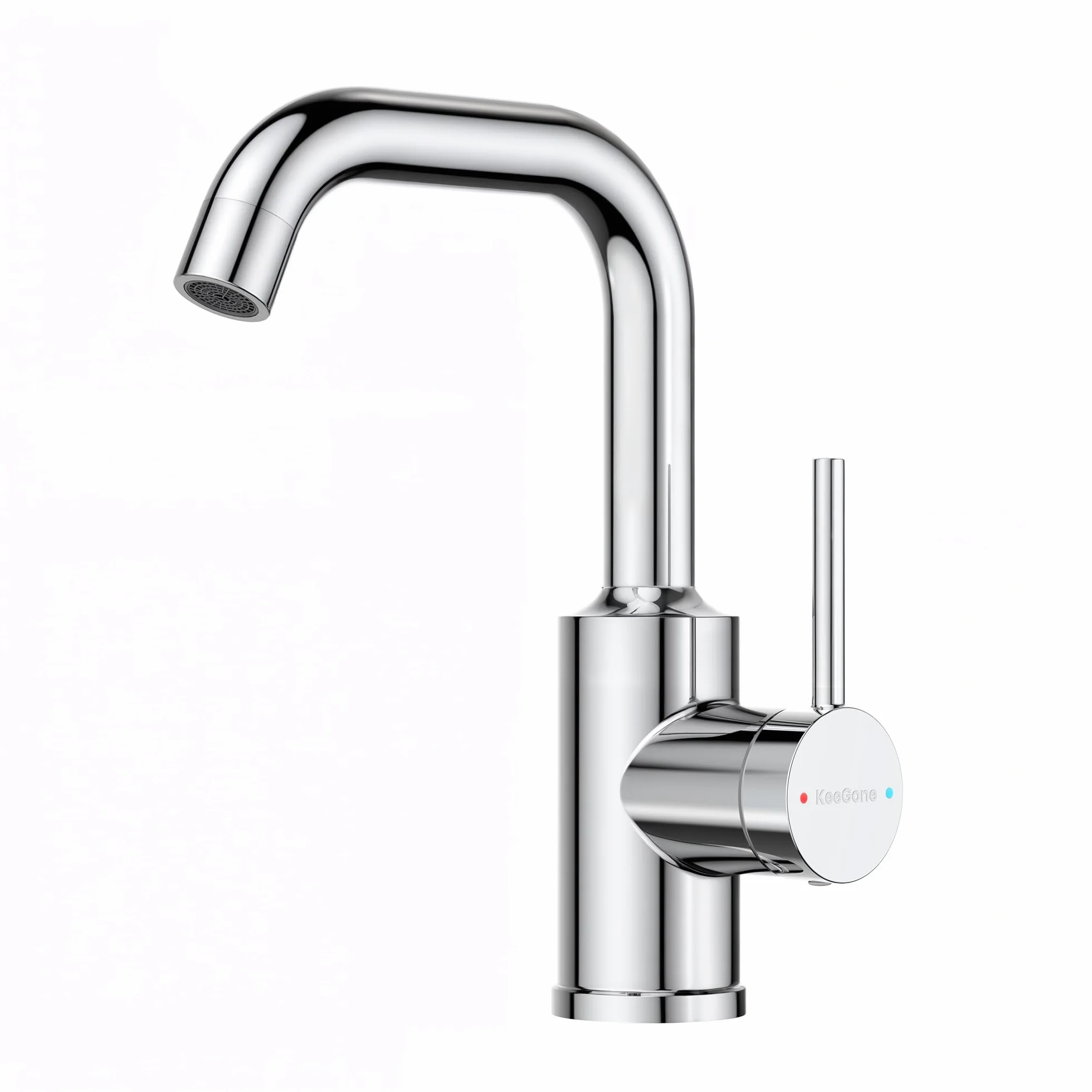 Grifo de Lavabo, Mezclador Monomando de Baño Alto, Caño Giratorio 360°, Acero Inoxidable con Mezclador de Agua Fría y Caliente, Aireador Extraíble, Acabado Cromo