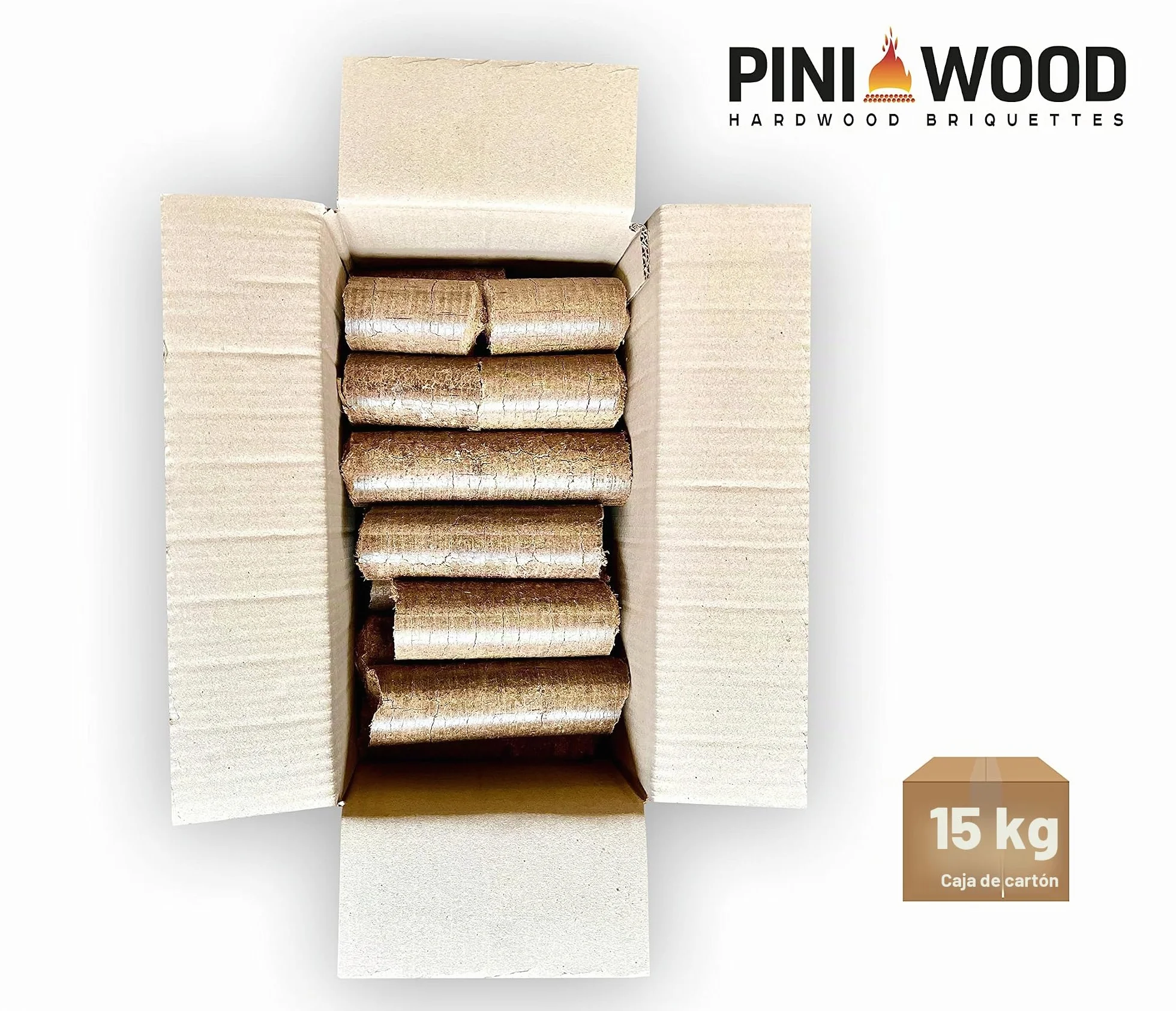 PINI Briquetas de madera dura, 100% roble, 15 kg, chimenea, estufa, leña, barbacoa, briquetas de roble con larga duración de combustión
