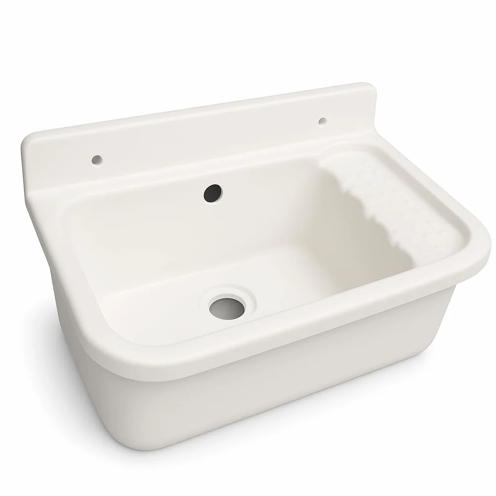 Fregadero Pileta de Pared Resina de Polipropileno Blanco Lavabo Pila para Lavadero 51,5x34