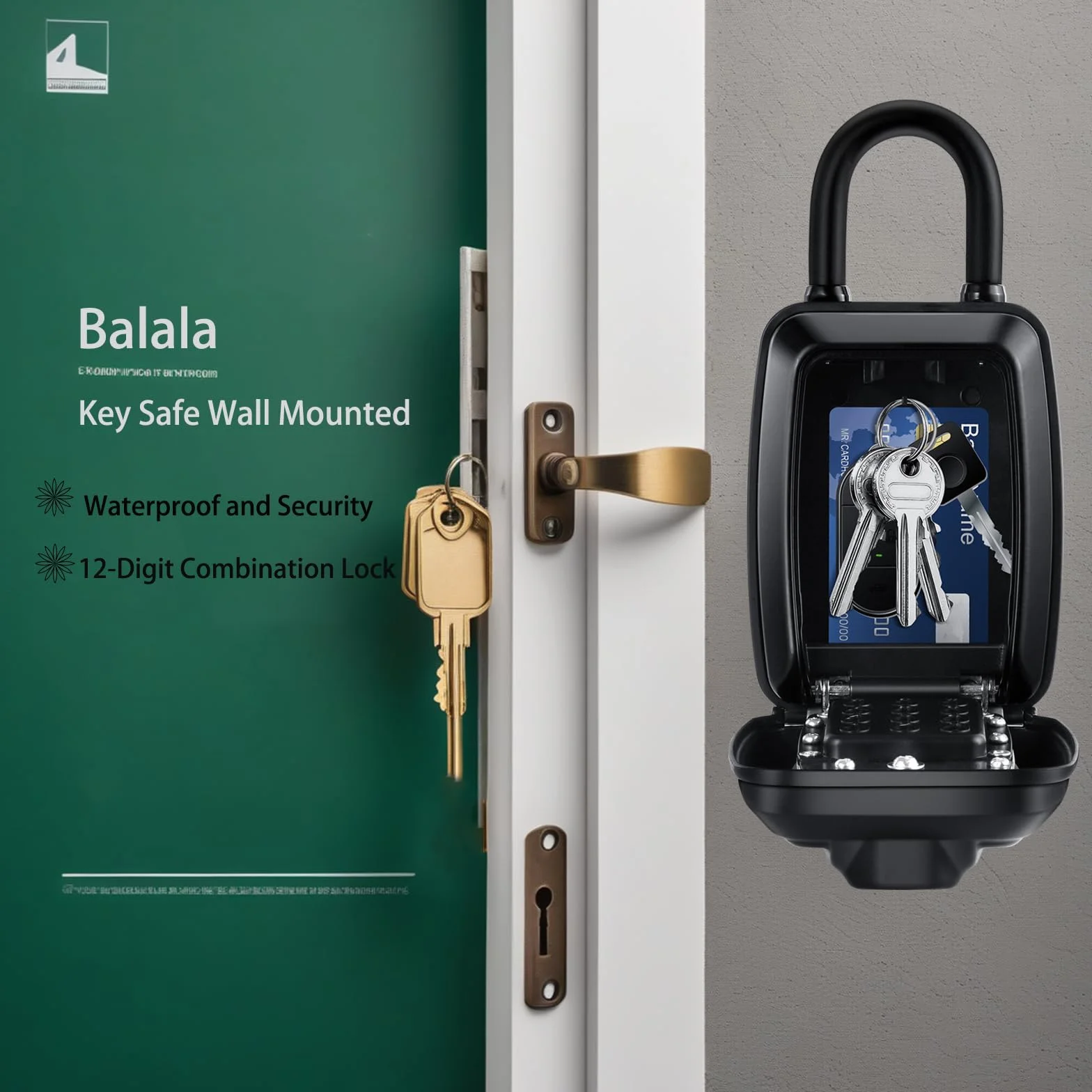 Grande Caja para Custodia de Llaves Pared Impermeable, Caja de Seguridad para Llaves Combinación 12 Código, Candado con Grillete Extraíble