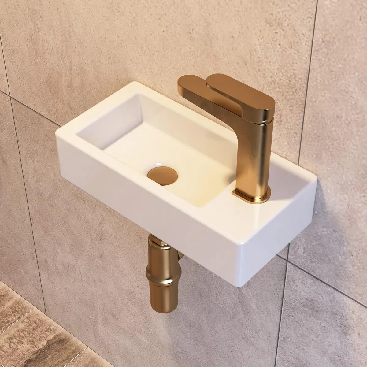 DeerValley DV-1V081R Lavamanos de baño de pared de cerámica, lavamanos de cerámica rectangular blanca en baño pequeño(mano derecha)