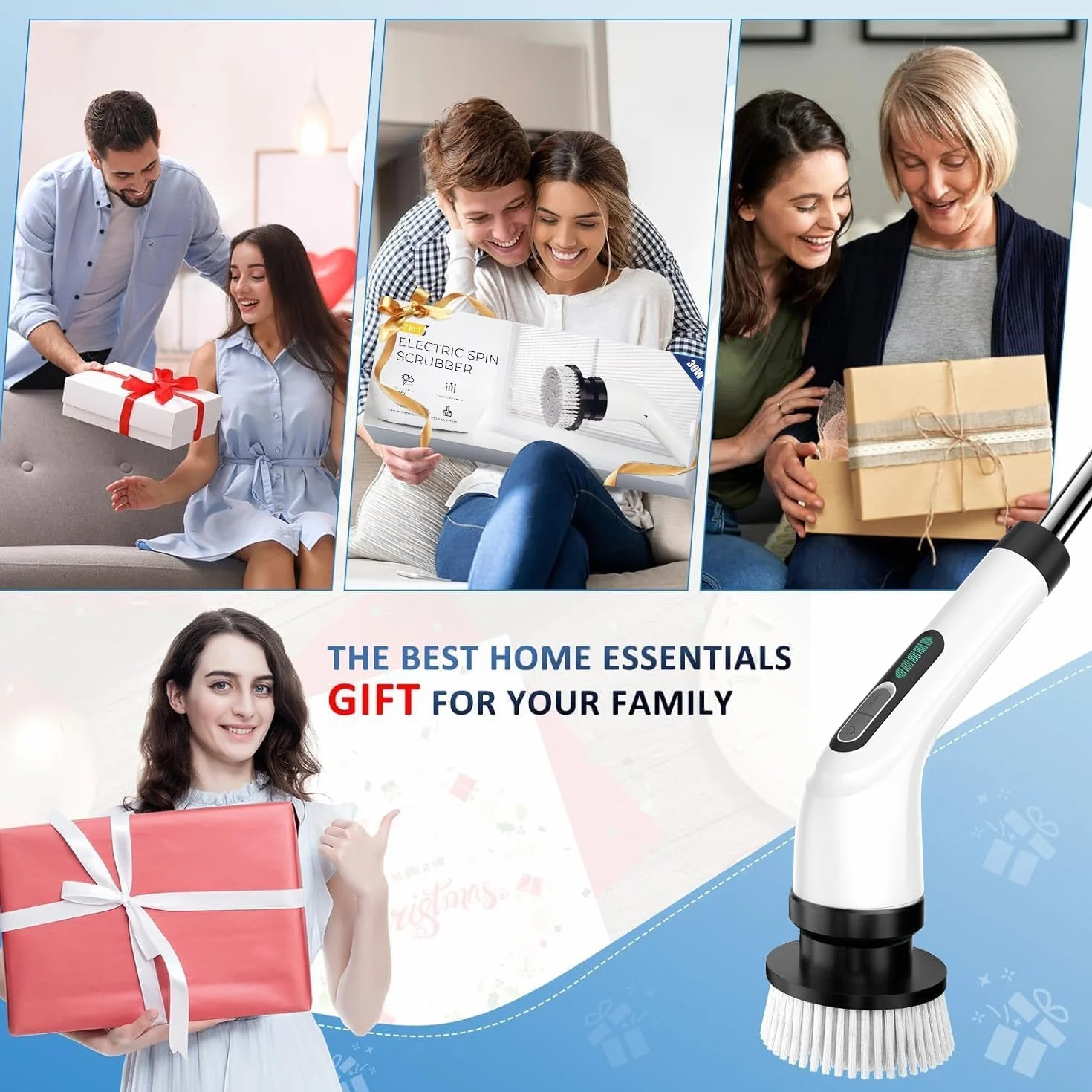 FYDEE Cepillo Eléctrico Limpieza Hogar IPX7 7 Cabezales Reemplazables Fregadora Giratoria