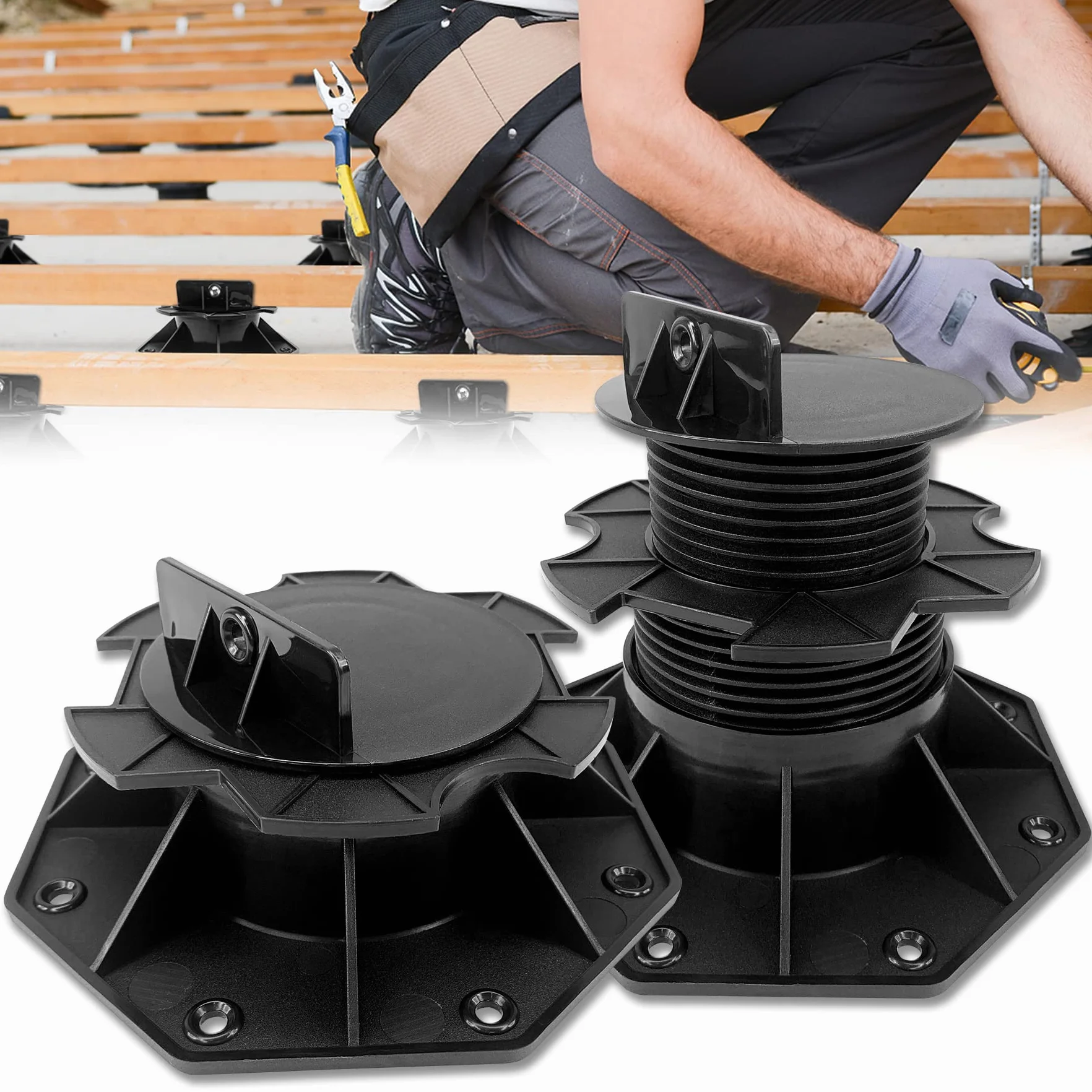 Froadp 60-140mm Soportes Ajustables para Suelos, Pies Autonivelantes de PP, Viga de Transporte para Cubiertas de Jardín o Losas de Balcón, Ajuste de Base para la Placa Madera (10)