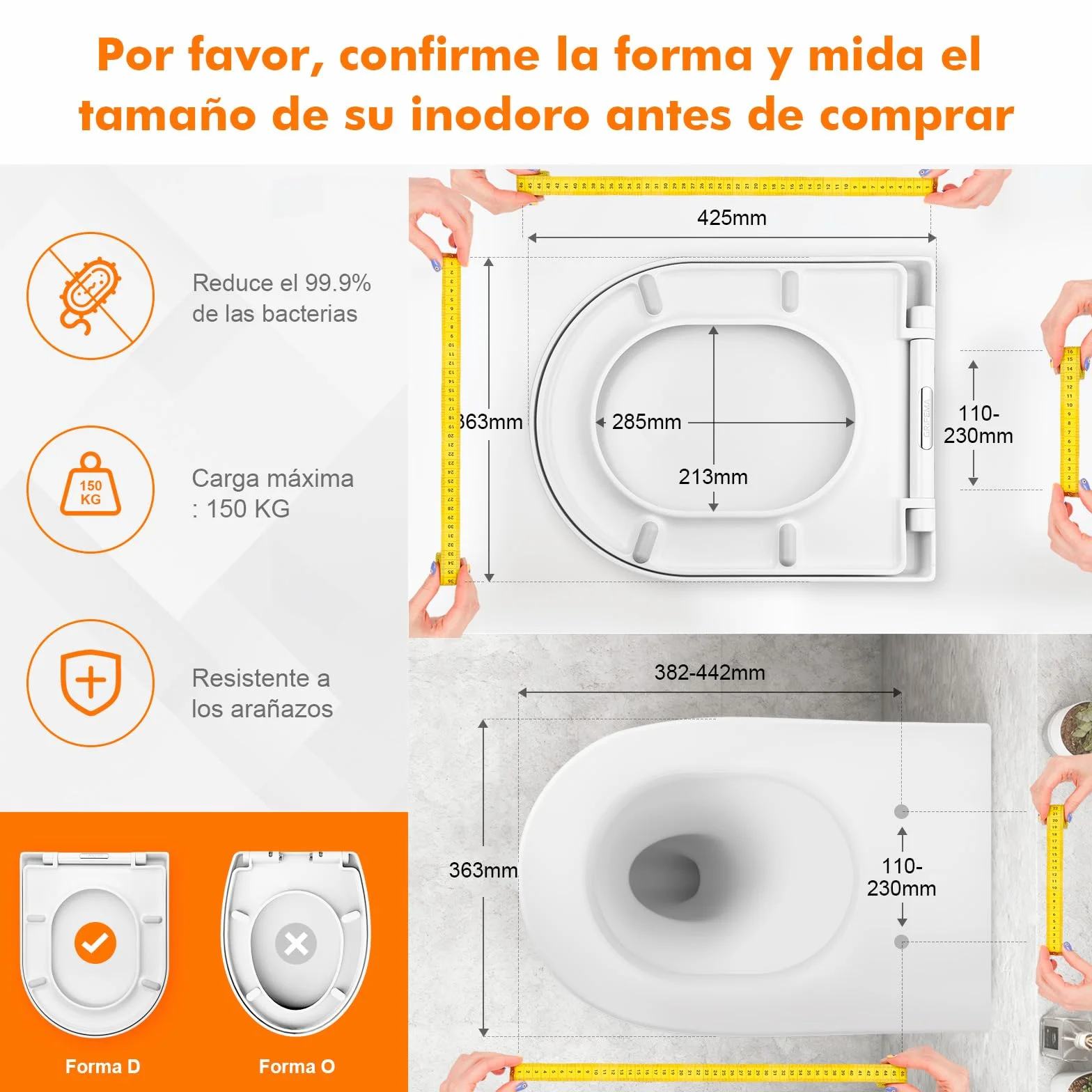 GRIFEMA G951 Tapa WC UF Resin Antibacteriano No amarillea Cierre Suave Liberación Rápida Asiento Inodoro Forma D Blanco