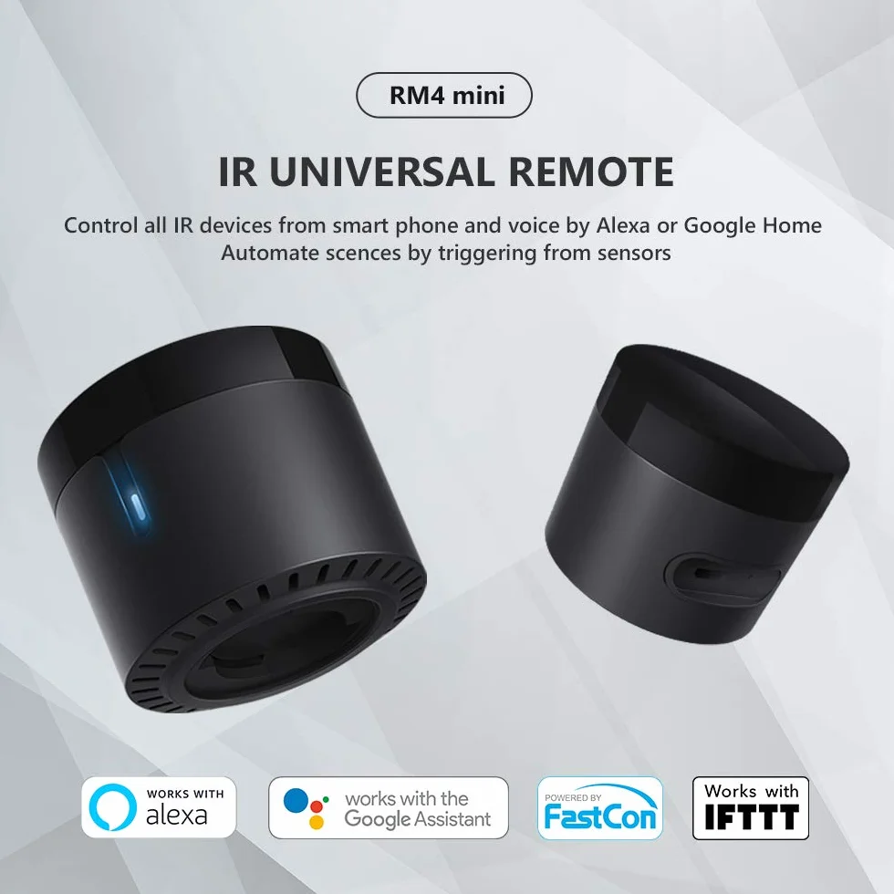 Broadlink - RM4 Mini - Mando a Distancia Universal de Audio y vídeo por Infrarrojos, Hub Remoto Wi-Fi para hogares Inteligentes, Compatible con Alexa (RM4 Mini)