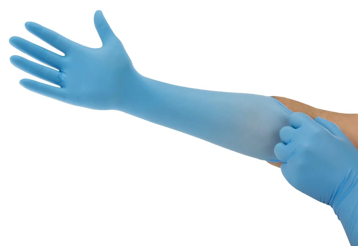 Ansell Microflex 93-243 Nitrilo Guantes con Puño más Largo Para Industrias de Procesado de Alimentos o Ciencias de la Vida, Azul, Talla 2XL (100 Guantes)