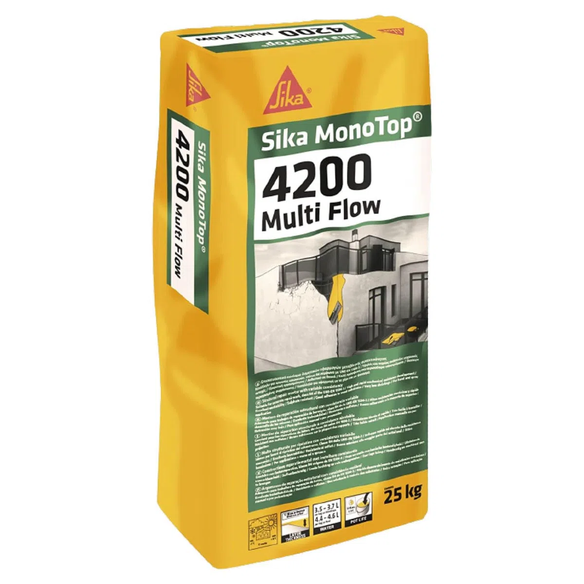 SIKA - Mortero cementoso - SikaMonoTop-4200 Multi Flow gris - reparación y refuerzo de estructuras - hormigón y estructuras marinas - clase R4-25 kg