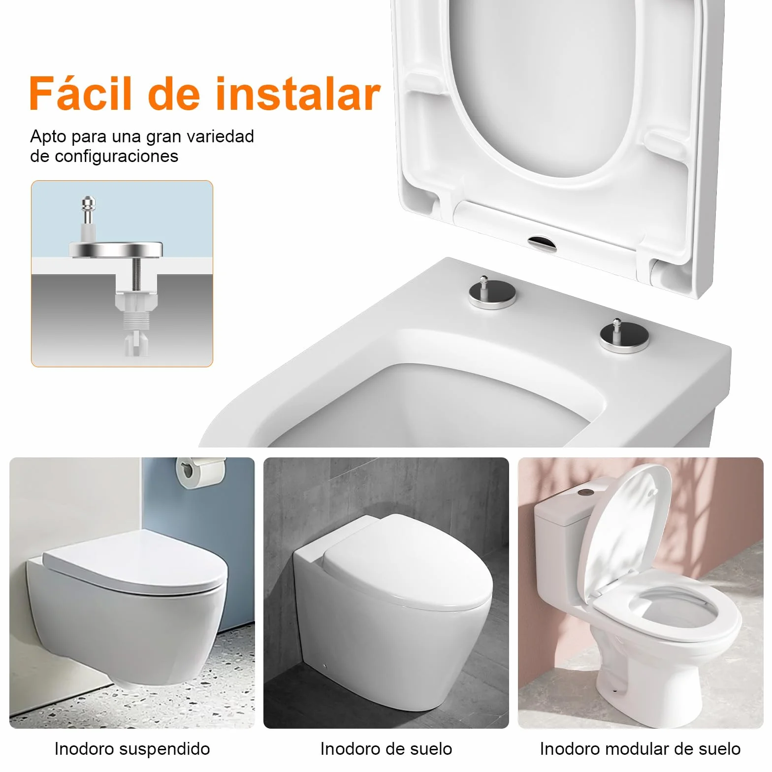 GRIFEMA G951 Tapa WC UF Resin Antibacteriano No amarillea Cierre Suave Liberación Rápida Asiento Inodoro Forma D Blanco