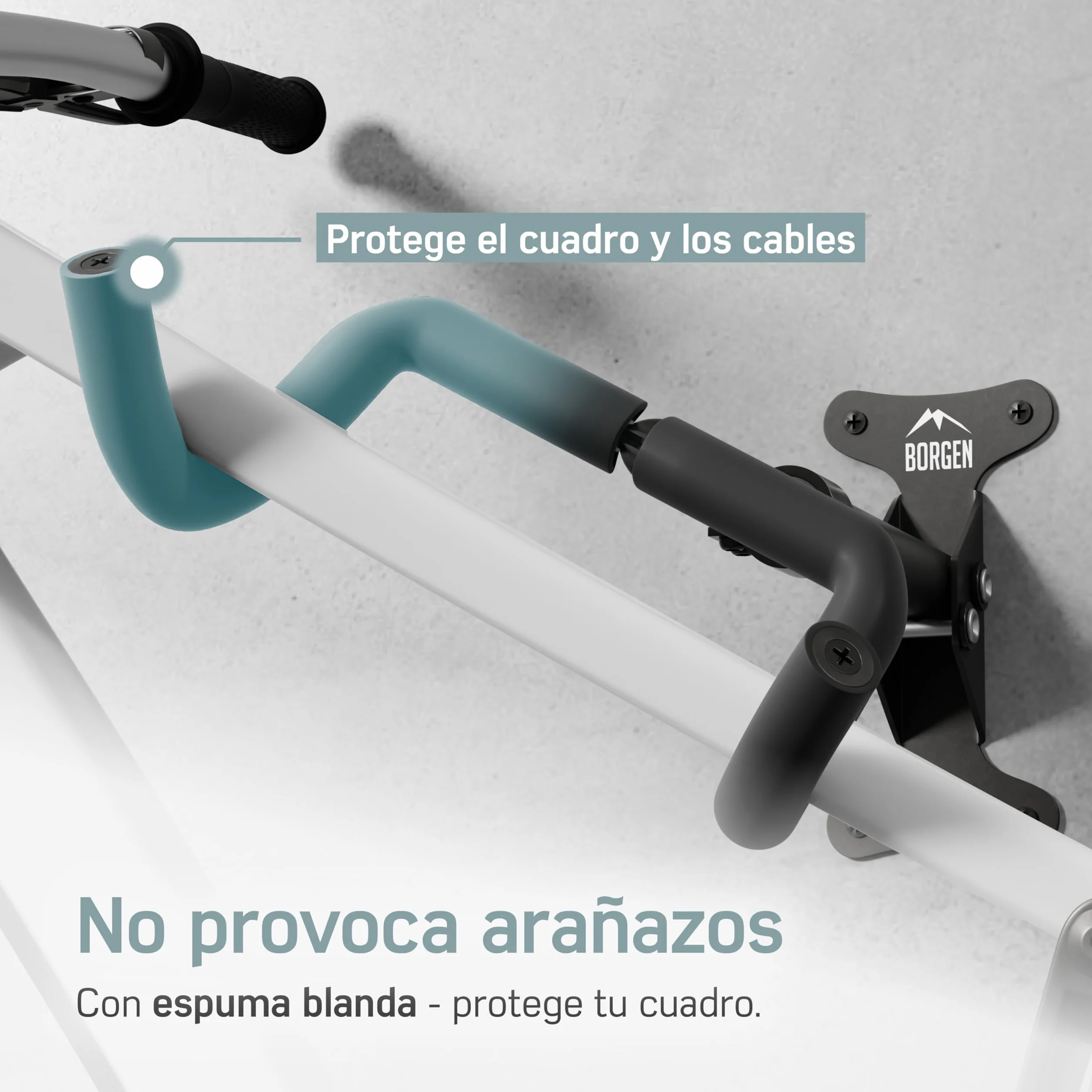 Borgen Soporte de Pared para Colgar Bicicletas - Ángulo y Distancia Ajustables, para Bicicleta de Carreras, Plegable, MTB - Acolchado Extra Suave