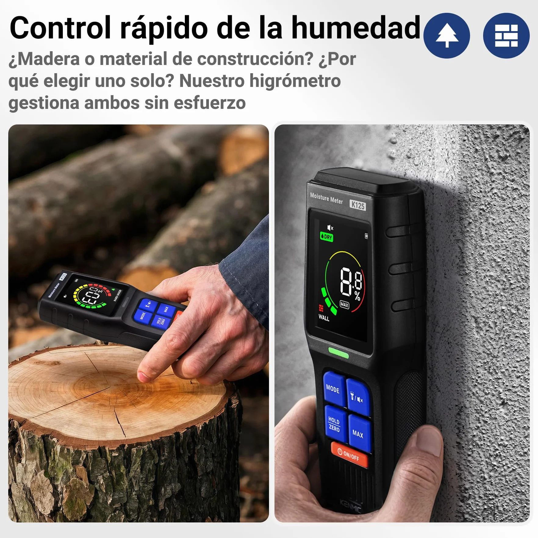 Medidor Humedad Pared, Medidor de Humedad Sin Pin con Pantalla LCD, Alarma Sonora, Detector no Destructivo para Madera, Yeso y Mampostería, 4 Modos, Detección Hasta 19 mm de Profundidad