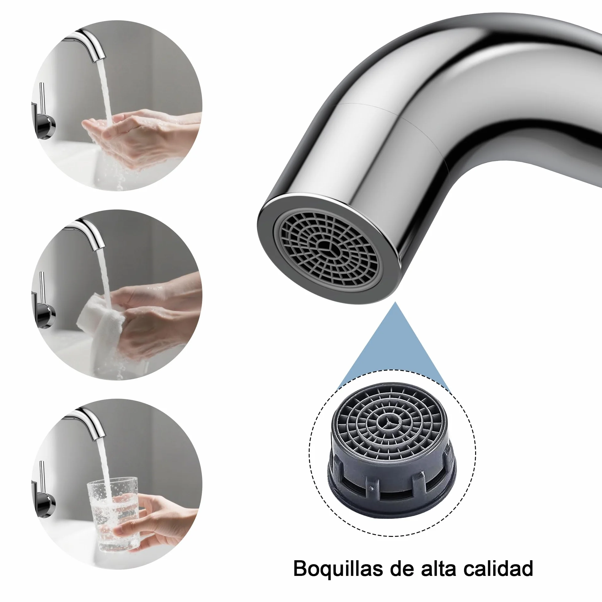 Grifo de Lavabo, Mezclador Monomando de Baño Alto, Caño Giratorio 360°, Acero Inoxidable con Mezclador de Agua Fría y Caliente, Aireador Extraíble, Acabado Cromo
