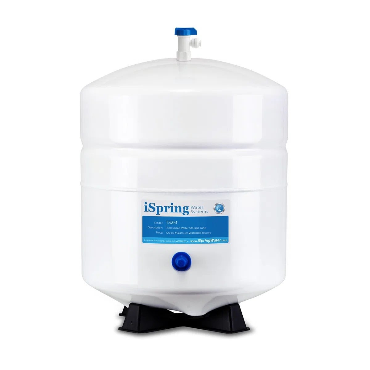 iSpring T32M Depósito de Almacenamiento de Agua para Sistema de Filtración de Ósmosis Inversa, 3.2 Galones (12 L), Tanque de Presión de Metal de Alta Resistencia, Conexión de 1/4", con Válvula de Bola