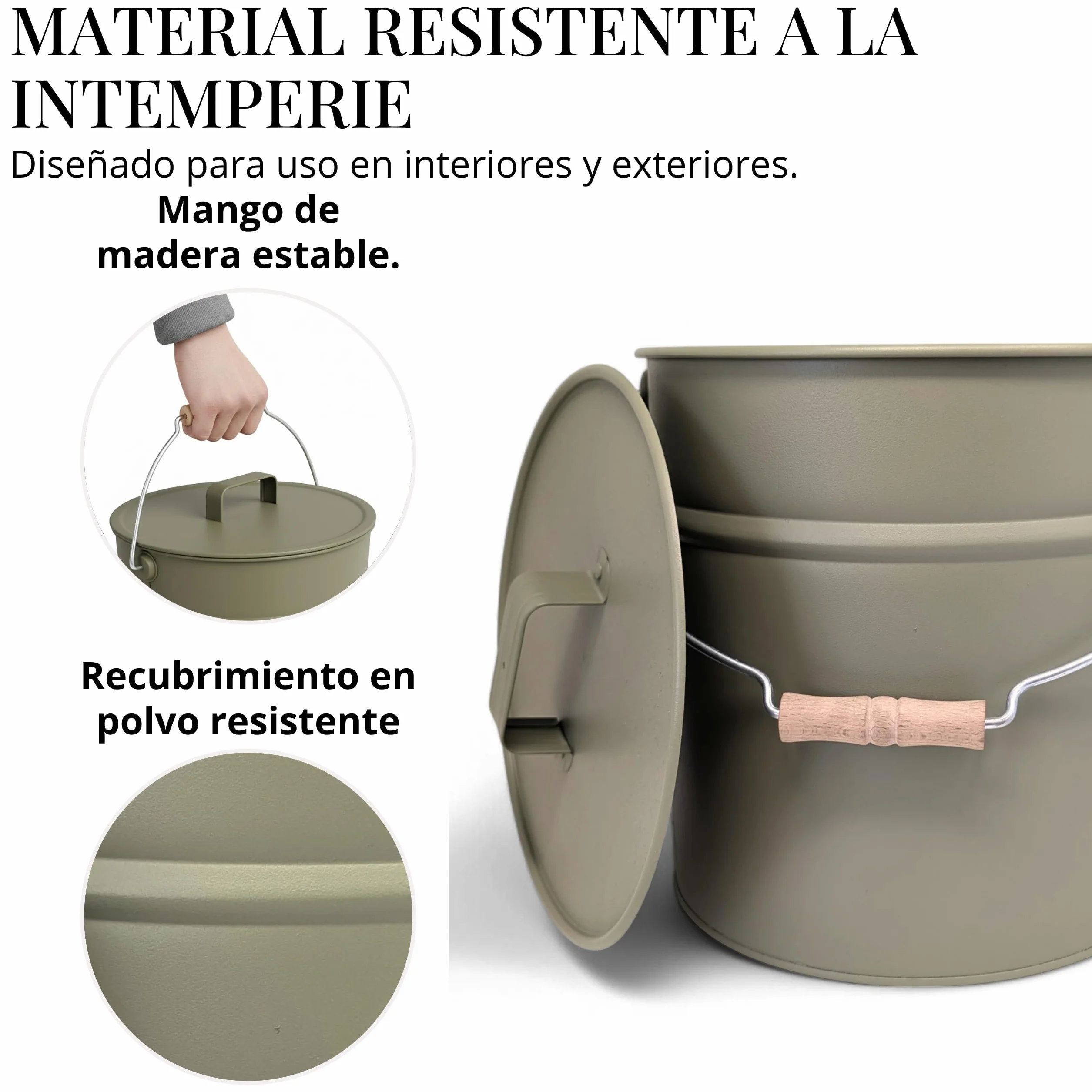 LIVLIG Cubo de cenizas con tapa, 12 L, color gris musgo, cubo galvanizado con tapa para chimeneas modernas, calidad premium de Europa, accesorios elegantes para chimenea para guardar las cenizas de