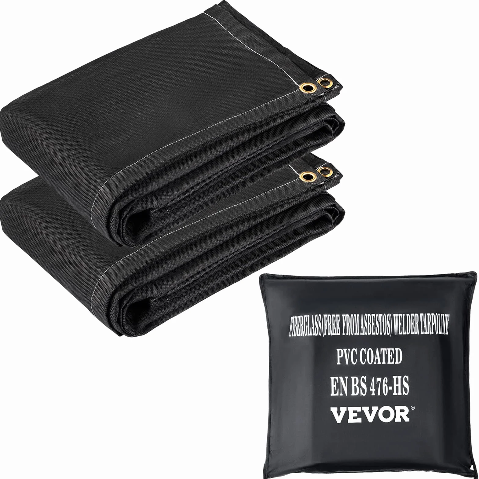 VEVOR Manta de Soldadura Ignífuga 2 Piezas 1,83 x 3,05 m Fibra de Vidrio Resistente al Calor 550 °C 8 Ojales Latón Negro
