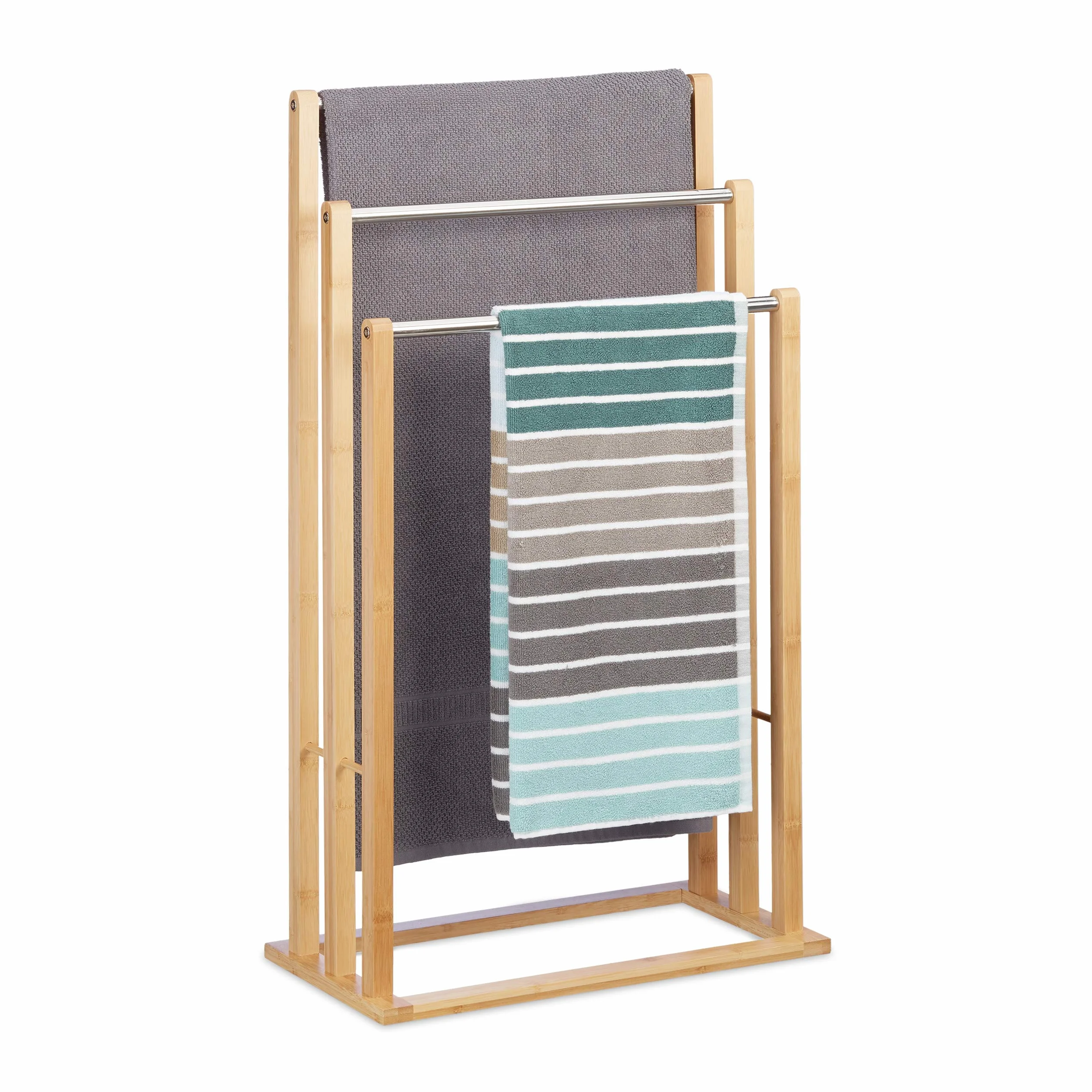Relaxdays Toallero de Pie Bambú 3 Barras Soporte Toallas Madera 84x48x26 cm Marrón Natural