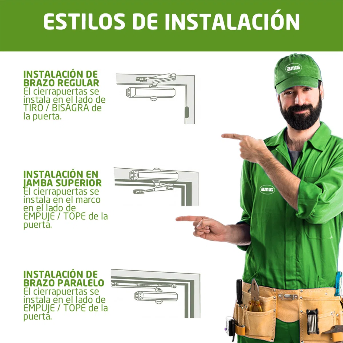 Amig - Cierrapuertas para Cierre Automático de Puertas de Peso Max 40 kg, Ancho Max 85 cm - De Aluminio con Acabado Dorado Mate - Evita Accidentes por Portazos o Corrientes de Aire, Incluye Tornillos