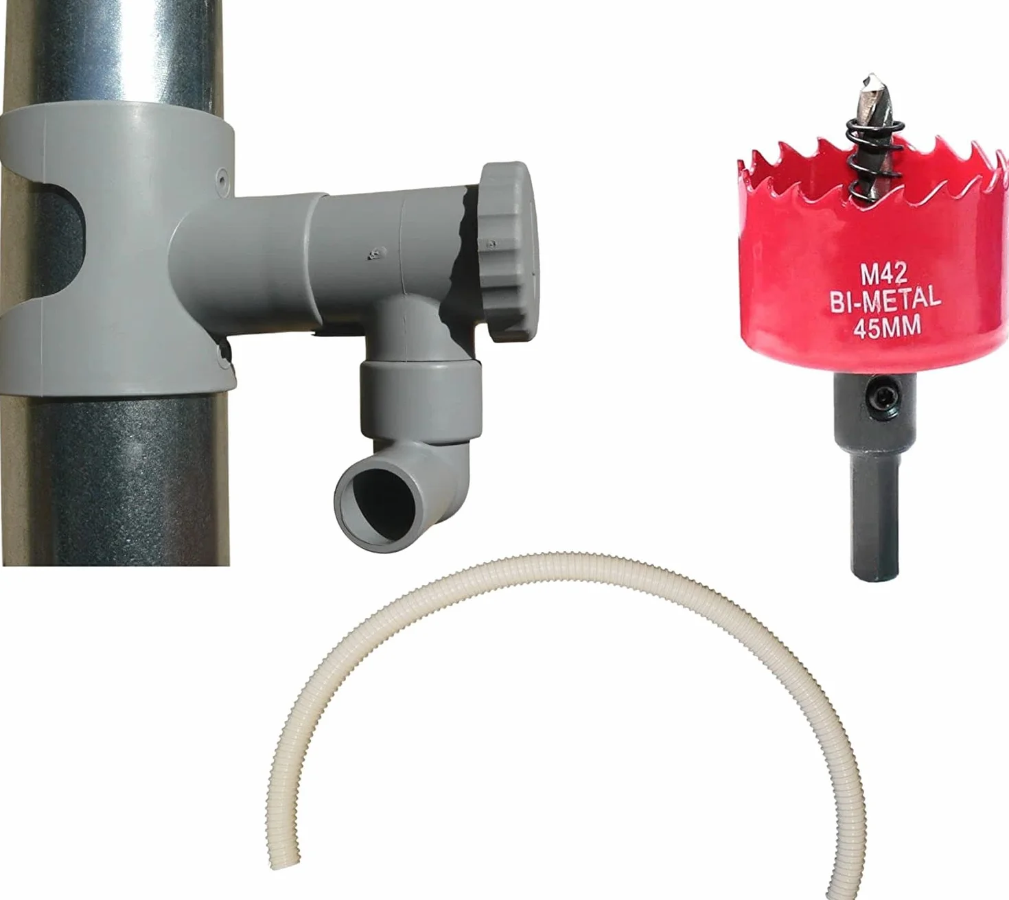 Capt'eau Recuperador de Agua de Lluvia para conductos Circulares Gris 60 cm Manguera Sierra Campana Premium BI Metal