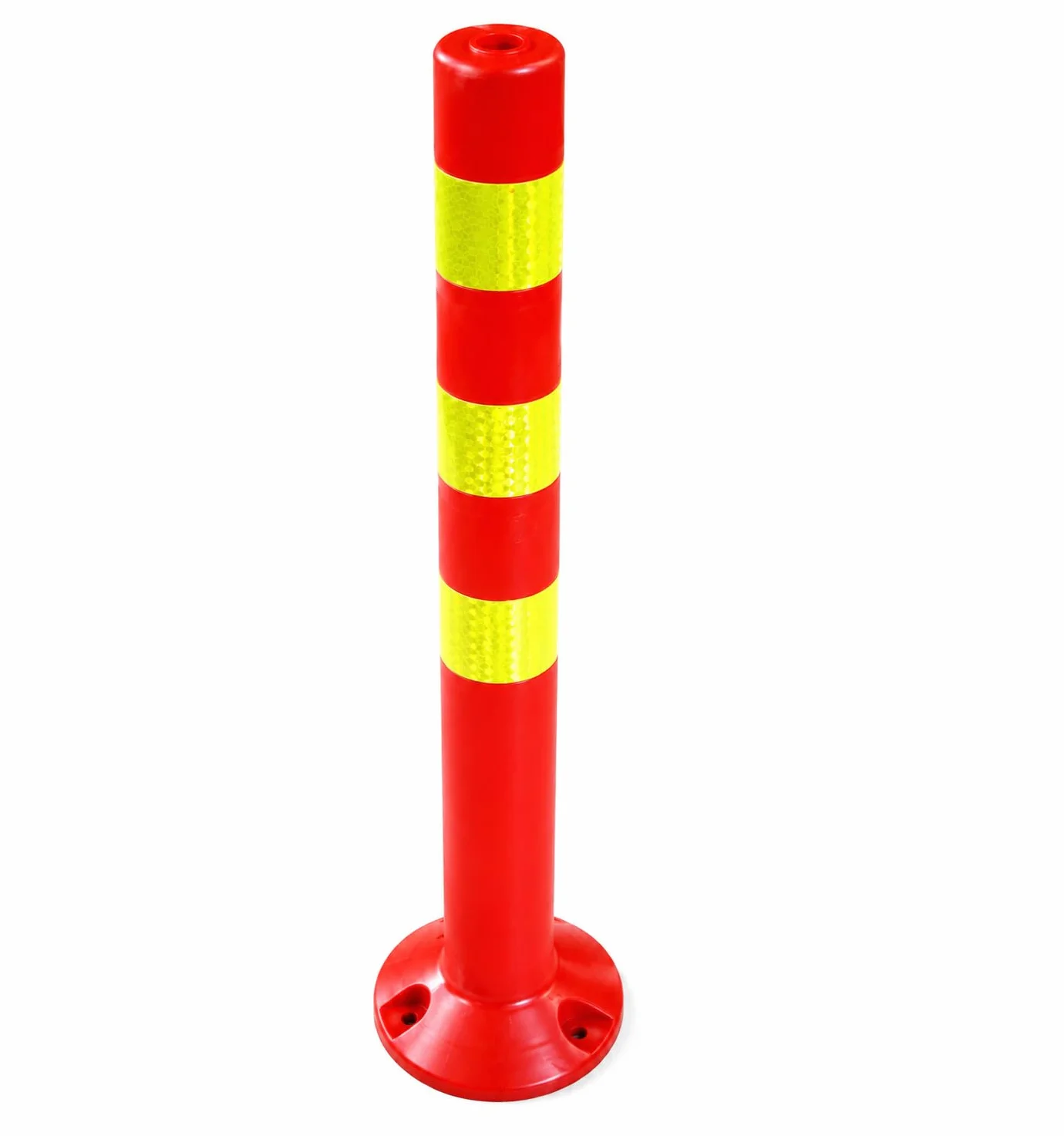 Juego de 3 postes de barrera de plástico – 72,5 cm reflectantes | Barrera para industria, almacenes, aparcamiento con pie [fijación con tornillos] Soporte de barrera – Park Poste guía bolardos