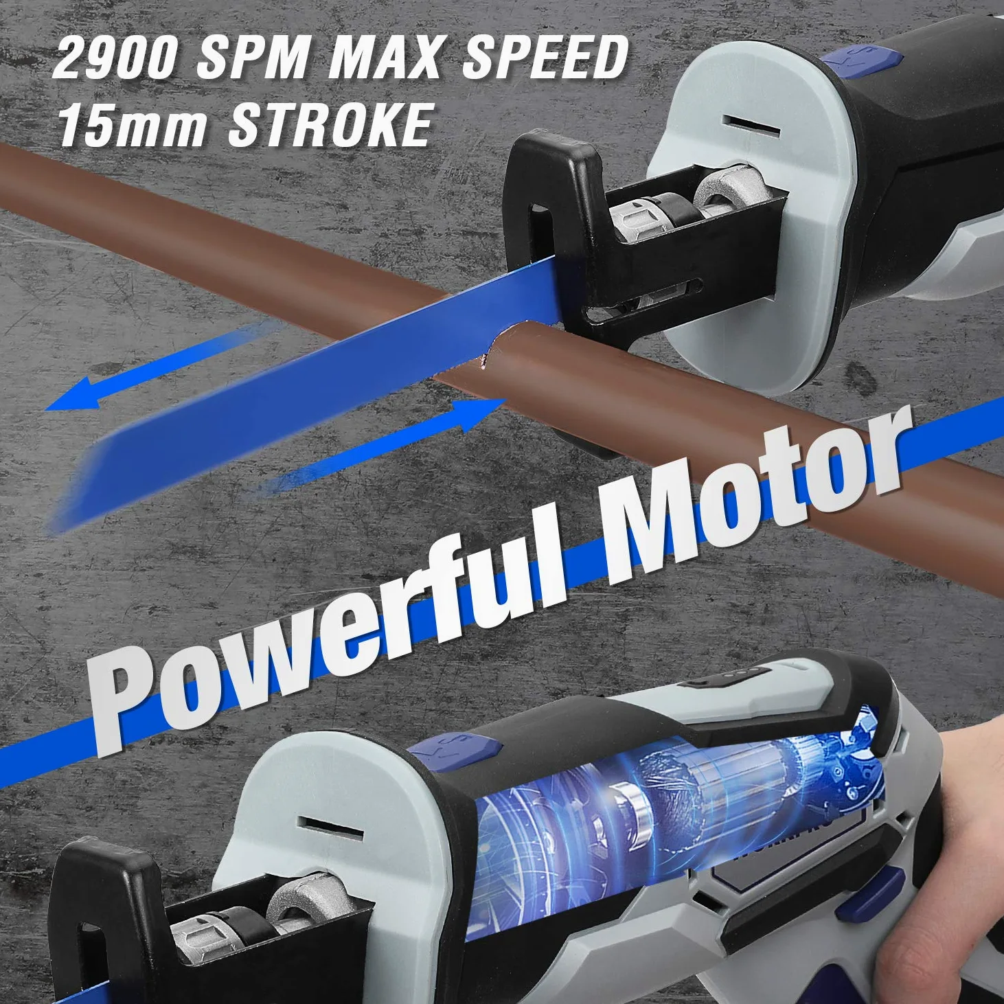 WORKPRO Sierra Sable Inalámbrica, Sierra Alternativa 12 V con Batería de 2000 mAh, Velocidad Variable hasta 2900 rpm, Carga Rápida, Podadora Inalámbrica con 3 Hojas de Sierra para Madera y Metal