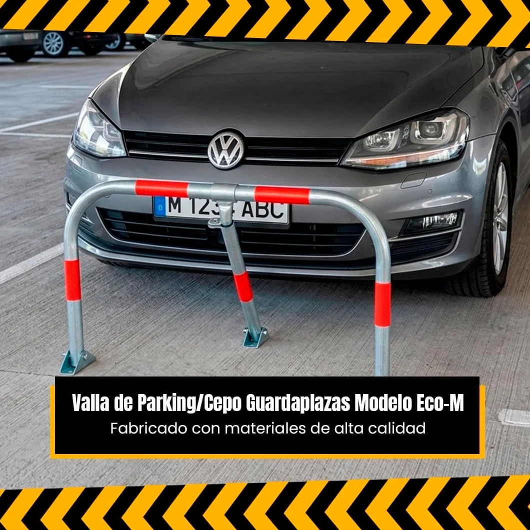 Valla de Parking Cepo Guardaplazas Modelo Eco-M Bloqueo Manual con Candado Bandas Reflectantes