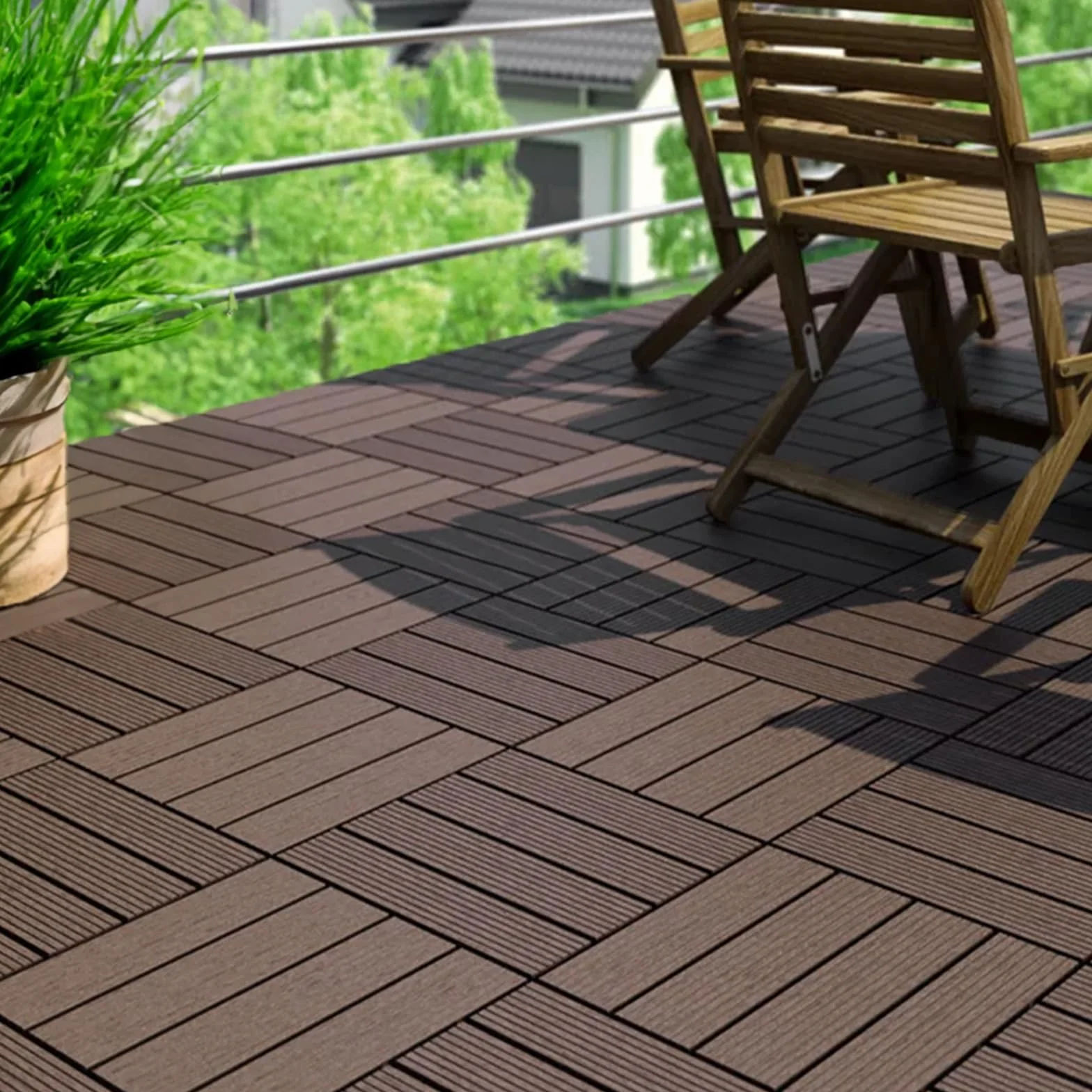 Set de 11 Baldosas de Exterior Madera Composite WPC 1m² Antideslizantes 30x30cm Marrón Café