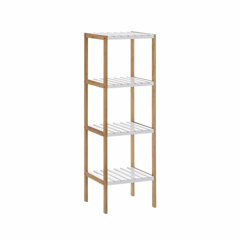 Estantería de bambú Natural 4 baldas Blancas 33x34x110 cm para baño Cocina
